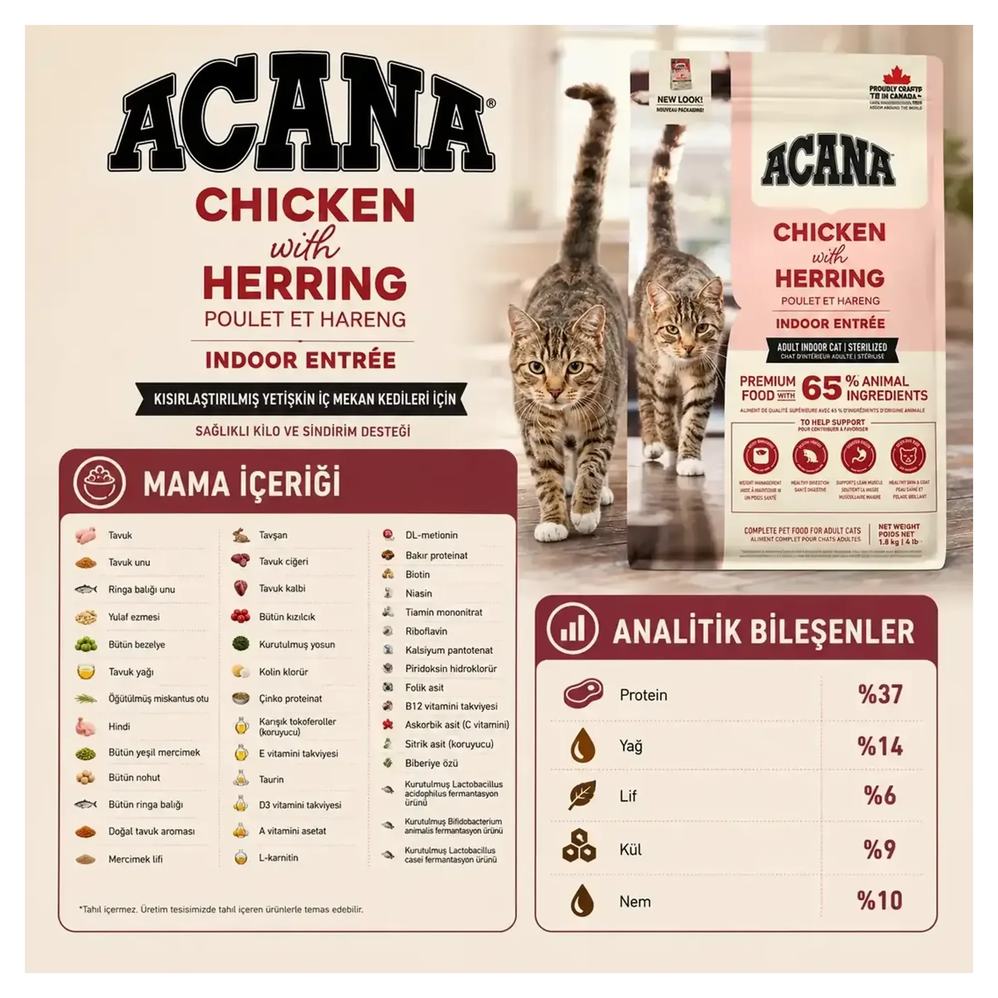 Acana Indoor Entree Hairball Control Tavuklu ve Ringa Balıklı Kısırlaştırılmış Kedi Maması 4.5 KG — 4.5 kg — Görsel 4
