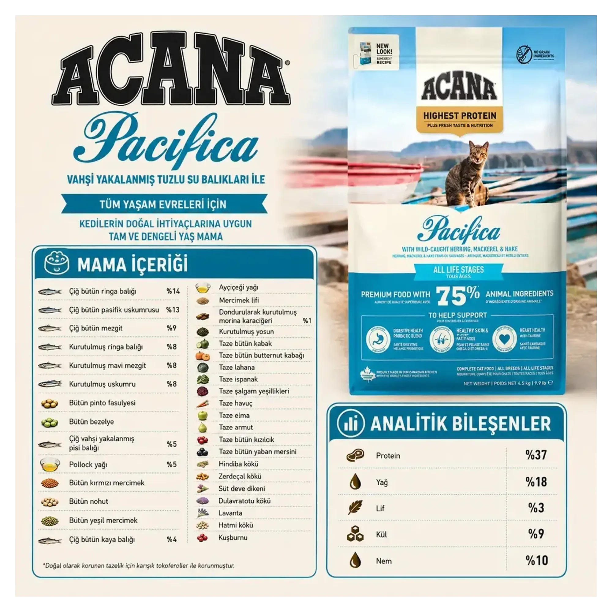Acana Pacifica Balıklı Tahılsız Yetişkin Kedi Maması 1.8 KG — Kuru Mama, 2 kg — Görsel 4