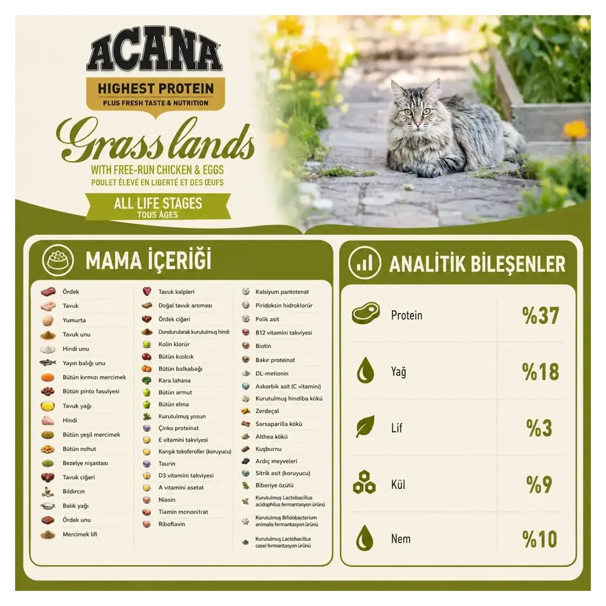 Acana Grasslands Yüksek Proteinli Ördekli ve Tavuklu Tahılsız Kedi Maması 1.8 KG — Normal, 1.8 kg — Görsel 3