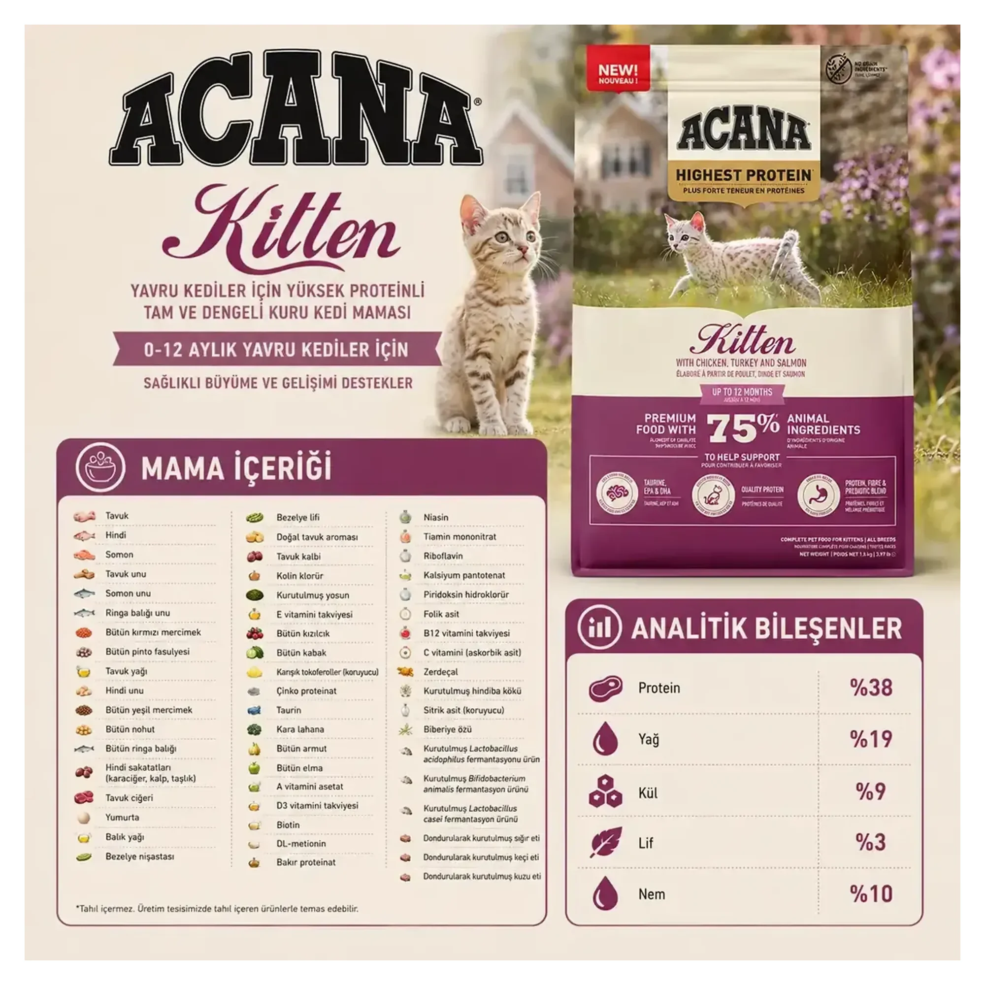 Acana Kitten Yüksek Proteinli Tahılsız Yavru Kedi Maması 1.8 KG — Normal — Görsel 4
