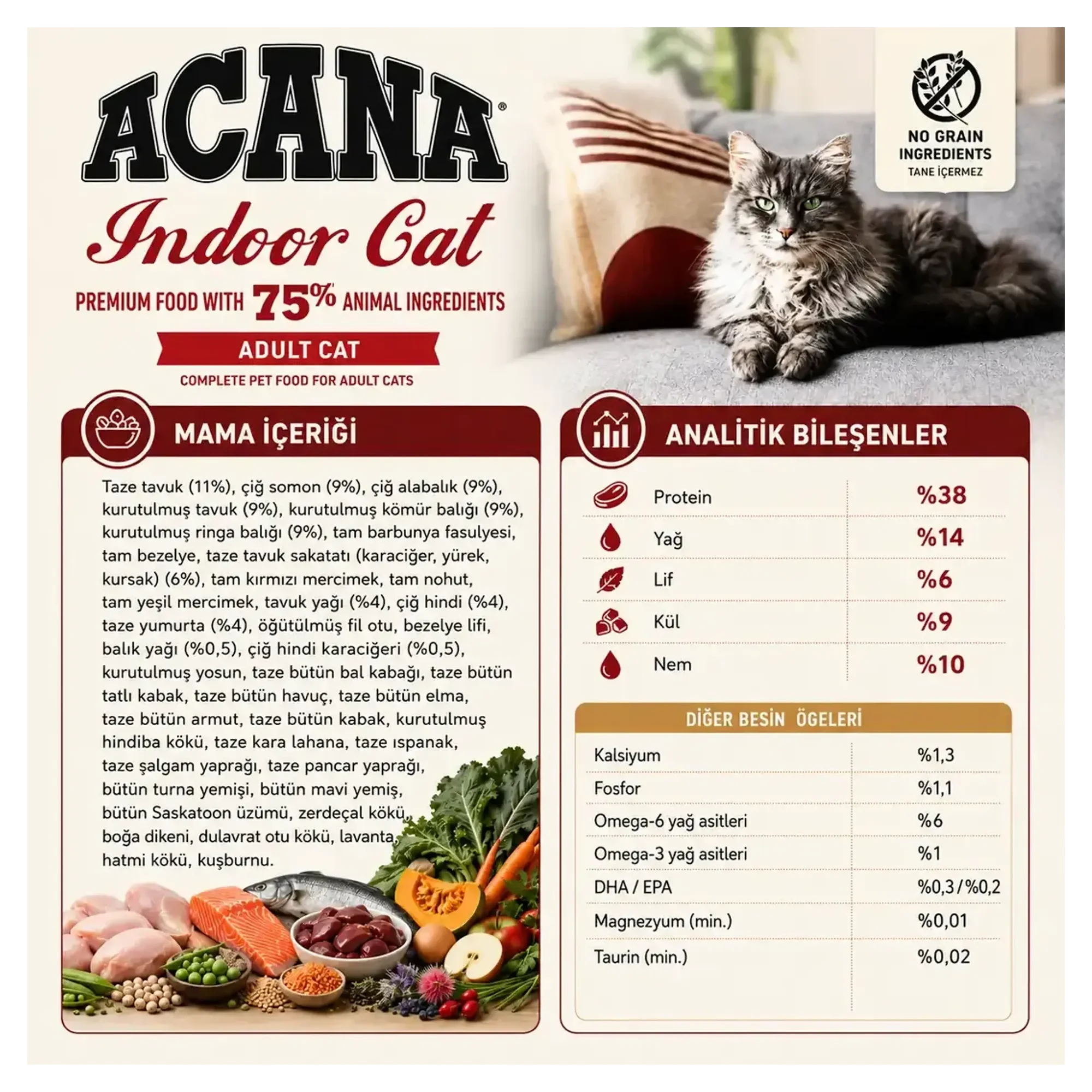 Acana Indoor Yüksek Proteinli Tavuk ve Balıklı Yetişkin Kedi Maması 4.5 KG — Kuru Mama, 4.5 kg — Görsel 4