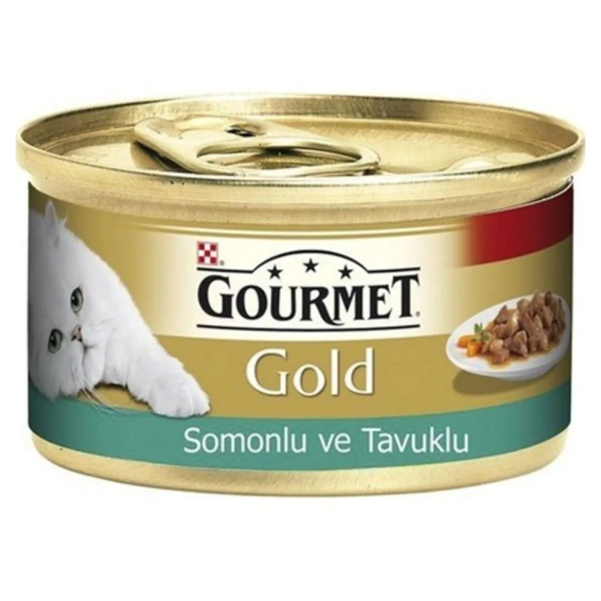 Gourmet Gourmet Gold Parça Etli Soslu Somonlu ve Tavuklu Kedi Konservesi 85 G