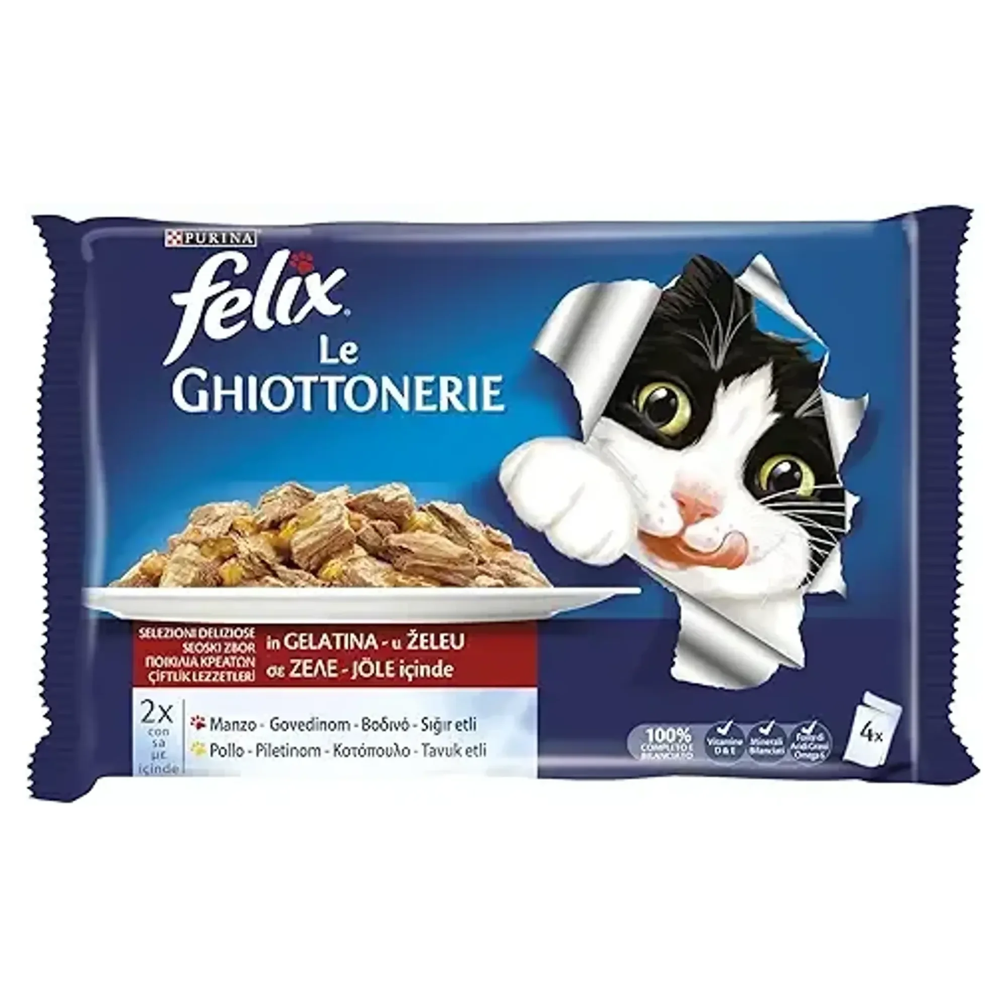 Felix Tavuklu ve Sığır Etli Yaş Yetişkin Kedi Maması Ekonomik Paket 4x85 G