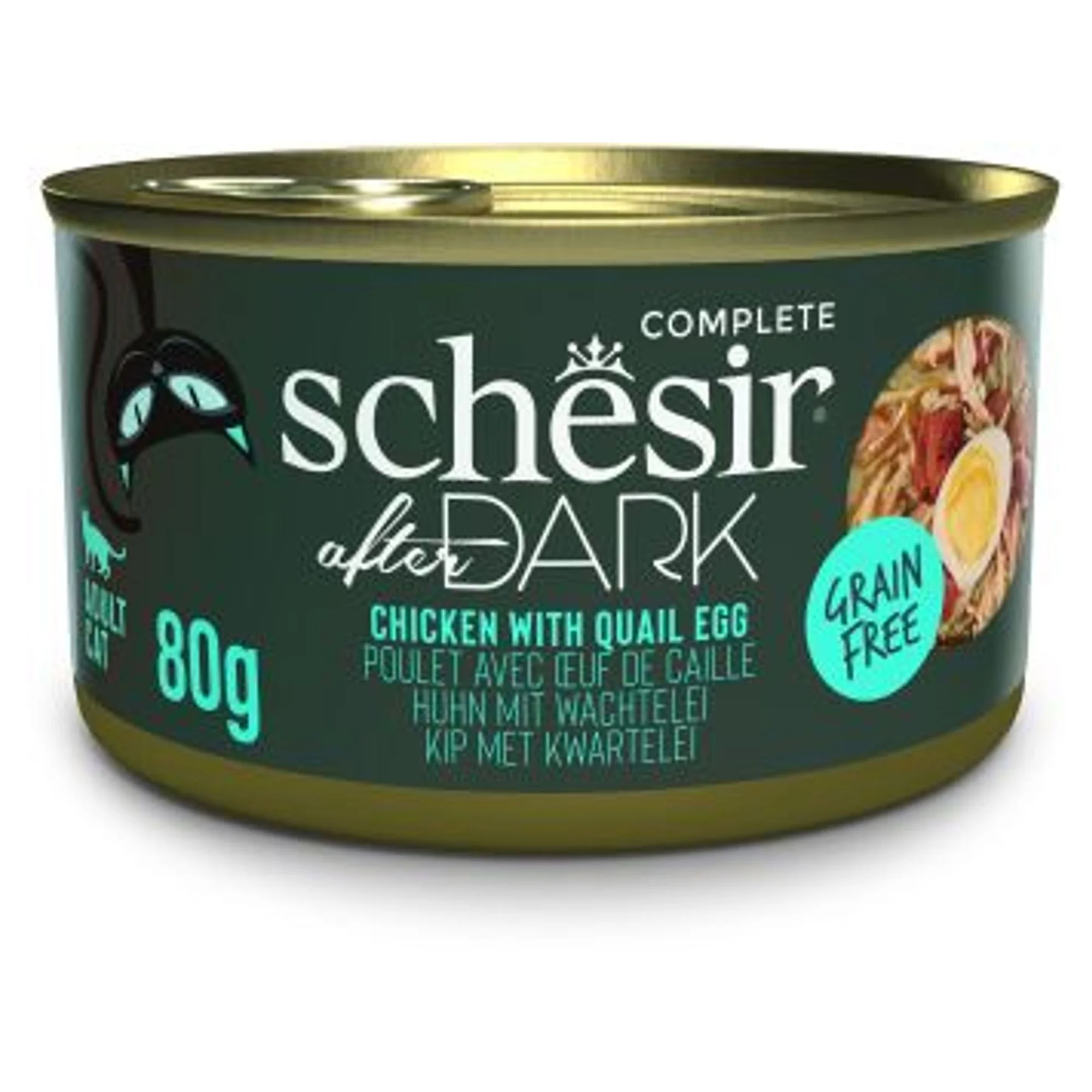 Schesir Schesir After Dark Tavuk ile Bıldırcın Yumurtası Et Suyunda Yetişkin Kedi Konservesi 80G