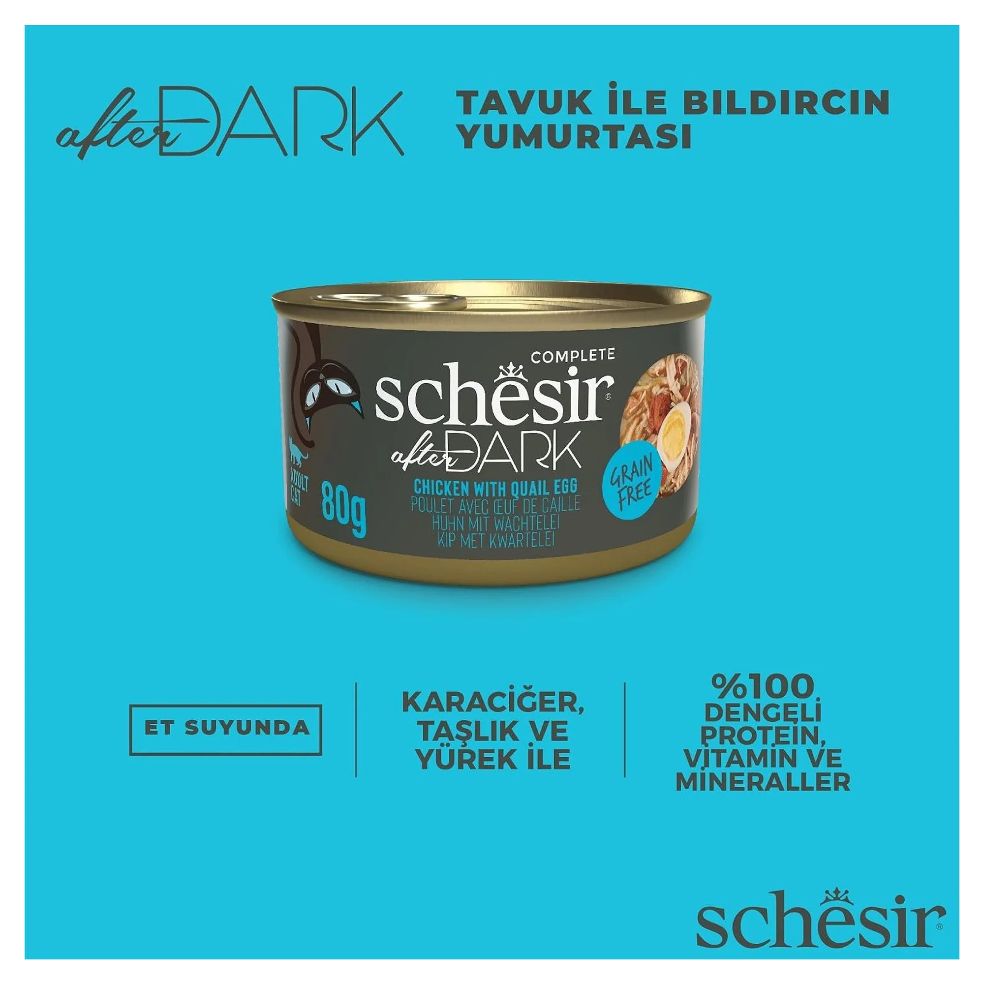 Schesir After Dark Tavuk ile Bıldırcın Yumurtası Et Suyunda Yetişkin Kedi Konservesi 80G — Normal, 90 g — Görsel 3