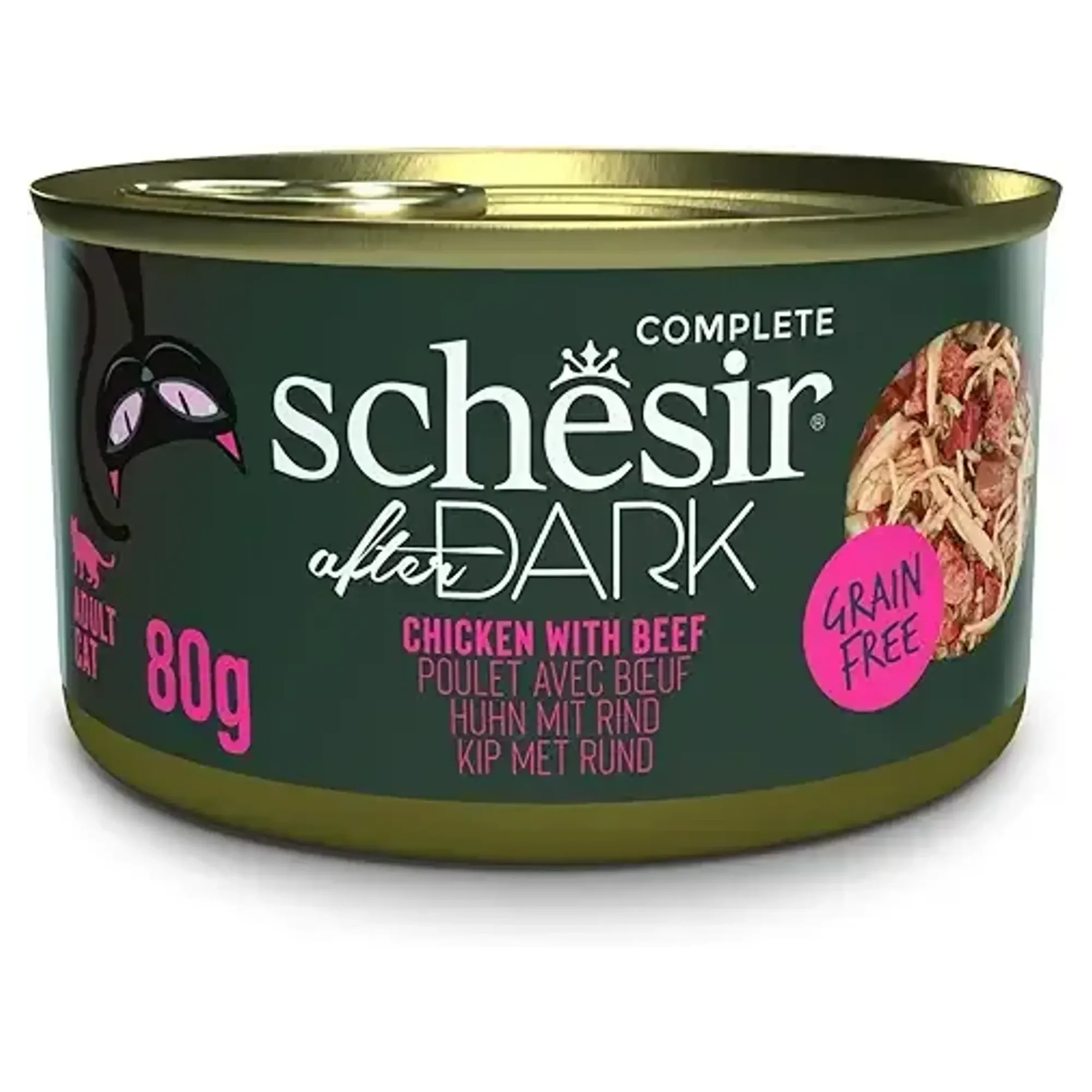 Schesir Schesir After Dark Tavuk ile Sığır Et Suyunda Yetişkin Kedi Konservesi 80G
