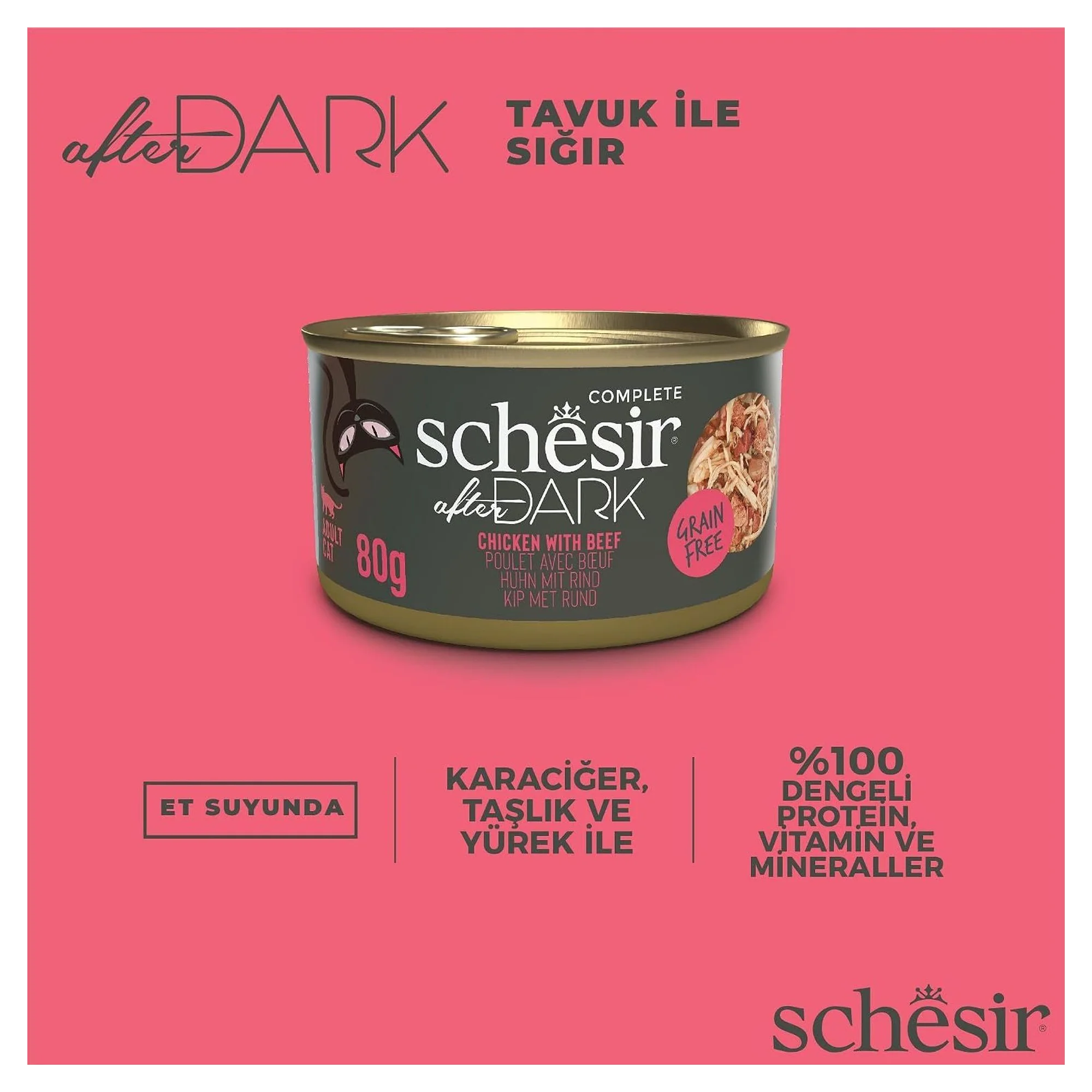 Schesir After Dark Tavuk ile Sığır Et Suyunda Yetişkin Kedi Konservesi 80G — Normal, 90 g — Görsel 3