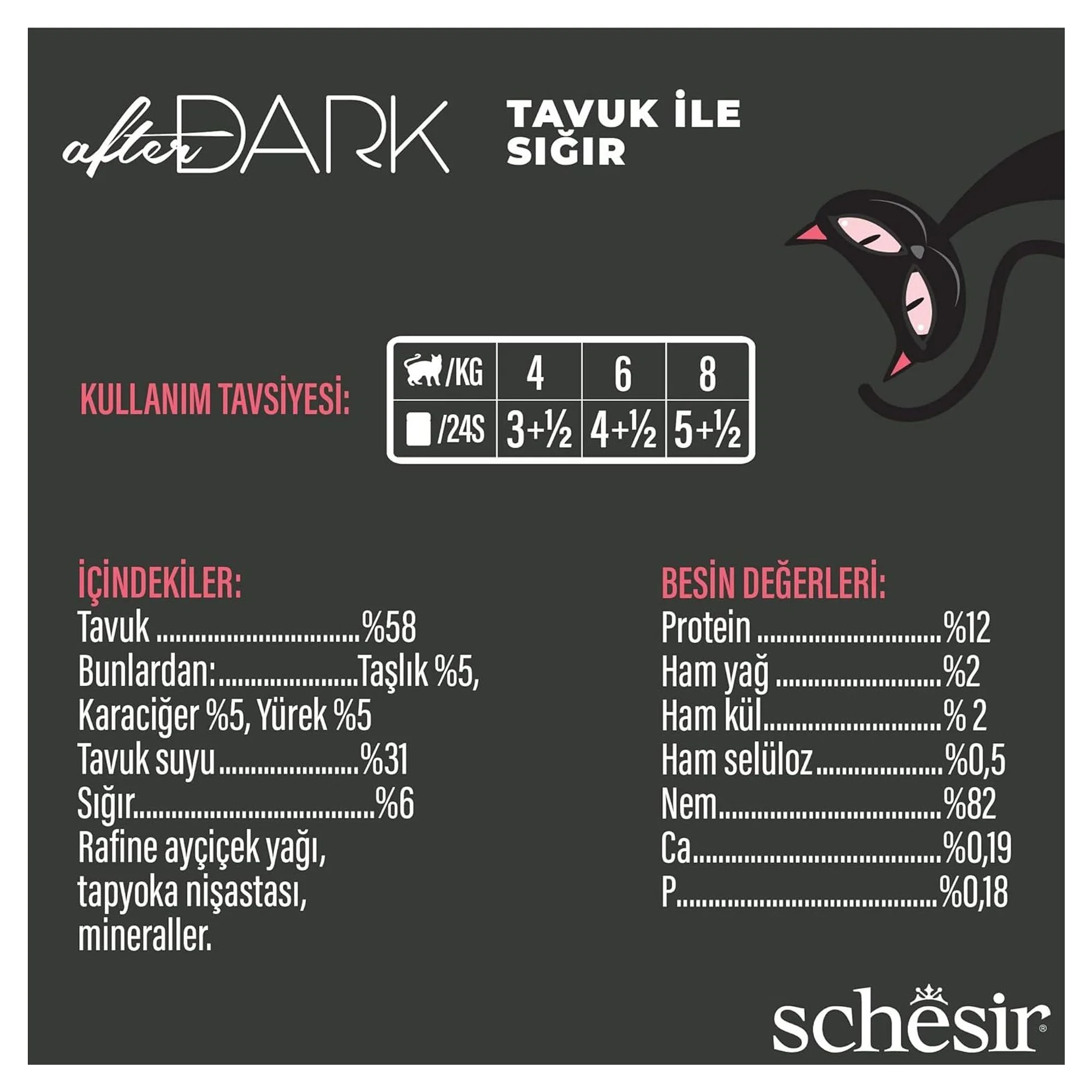 Schesir After Dark Tavuk ile Sığır Et Suyunda Yetişkin Kedi Konservesi 80G — Normal, 90 g — Görsel 4