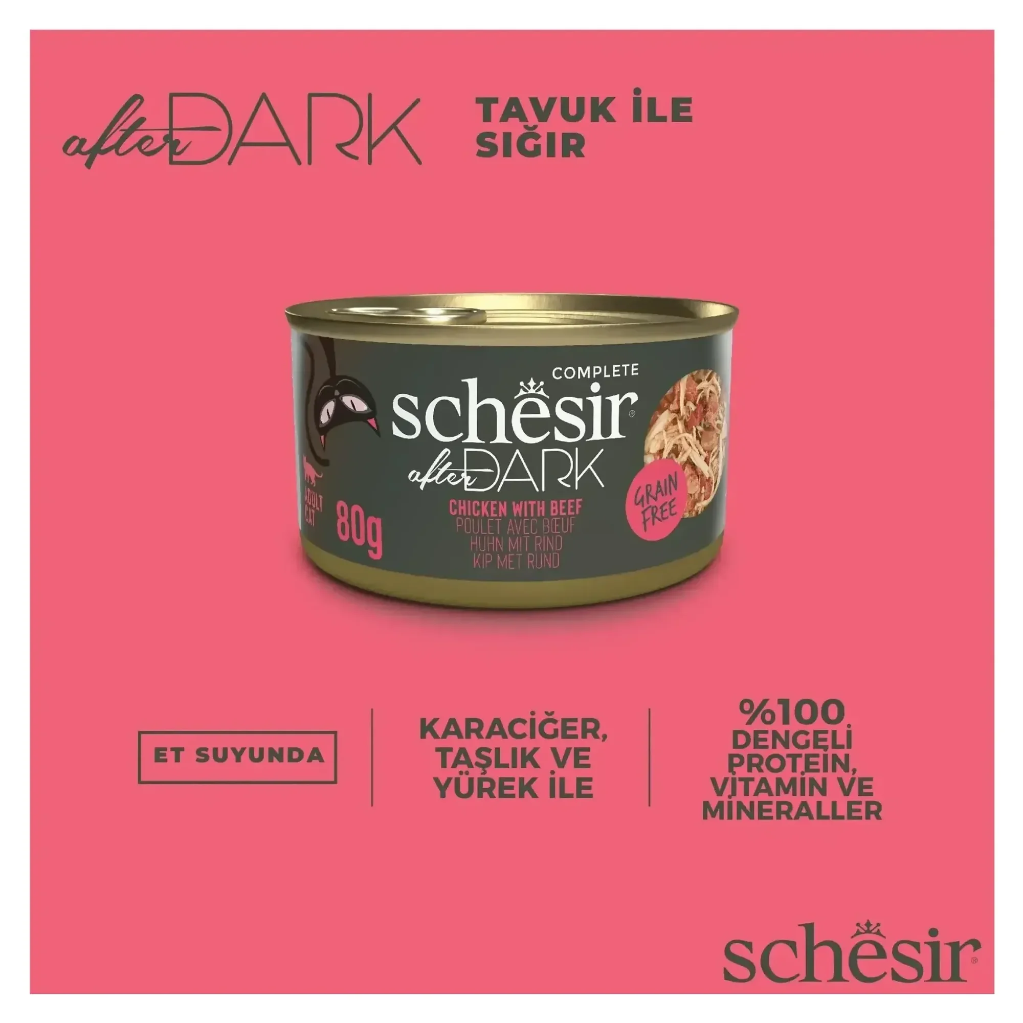 Schesir Schesir After Dark Tavuk ile Sığır Et Suyunda Yetişkin Kedi Konservesi 80G — Normal, 90 g — Görsel 4