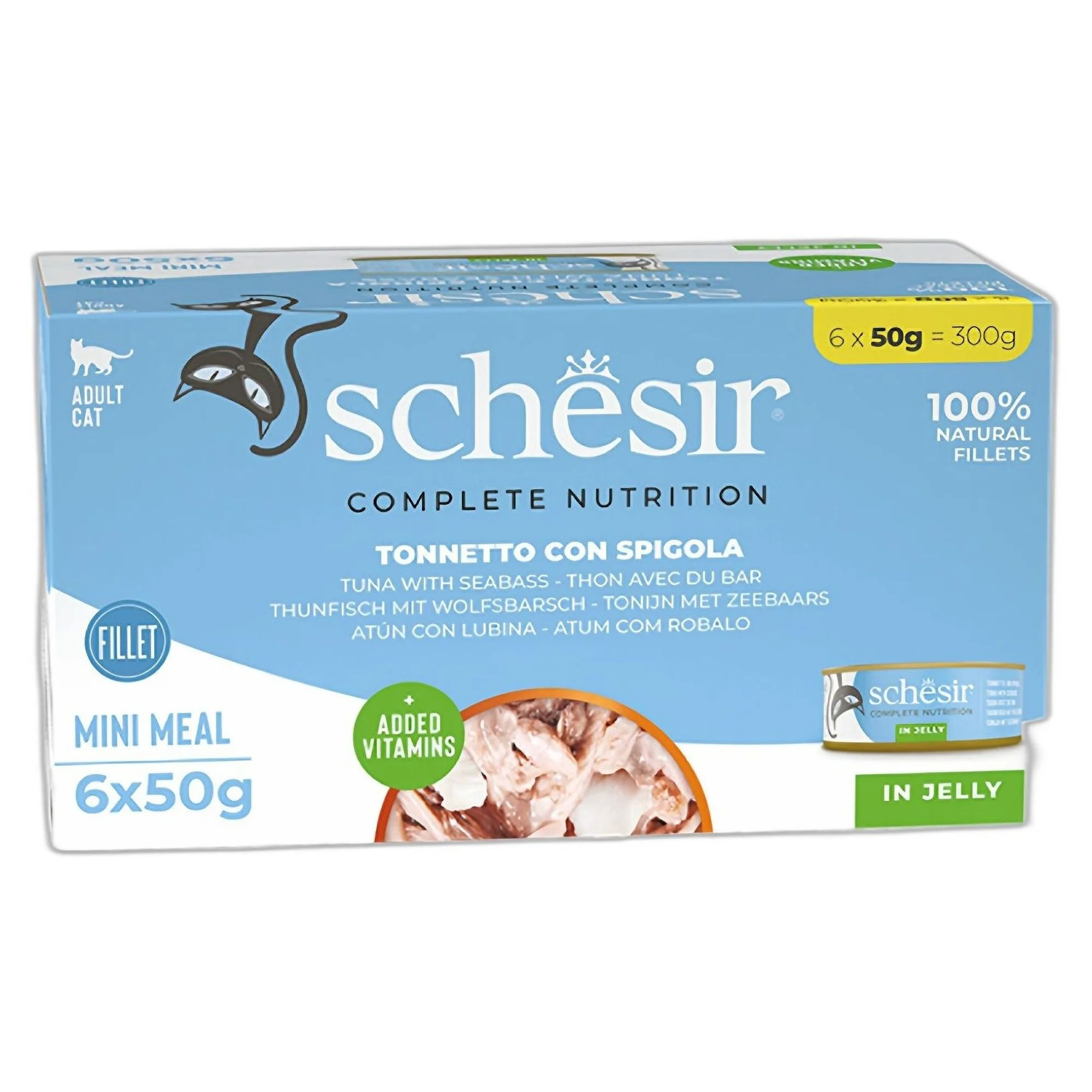 Schesir Schesir Ton Balığı ve Levrekli Jöle İçinde Yetişkin Kedi Konservesi 6x50 G