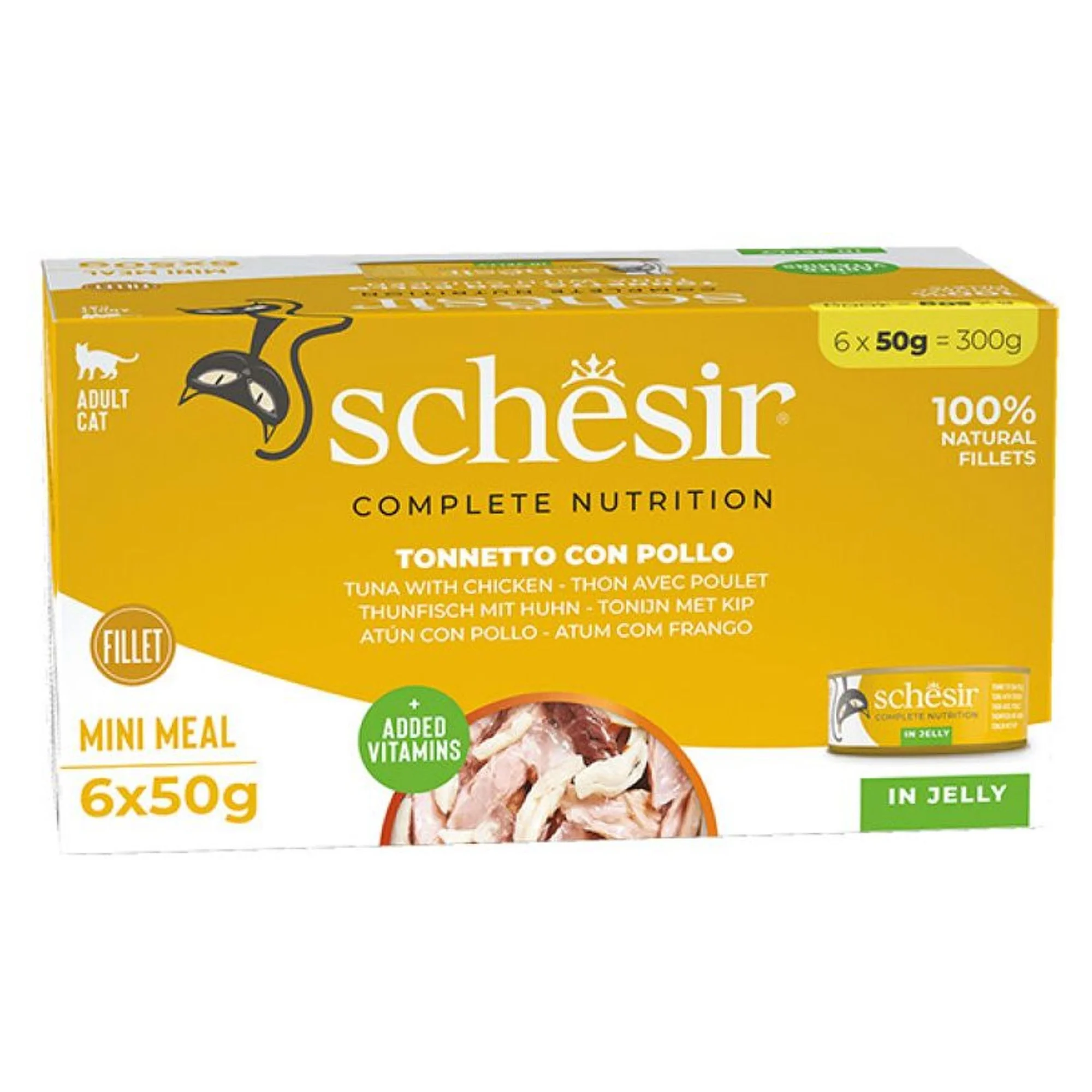 Schesir Schesir Tam ve Dengeli Ton Balığı İle Tavuklu Jöle İçinde Kedi Konservesi 6x50G