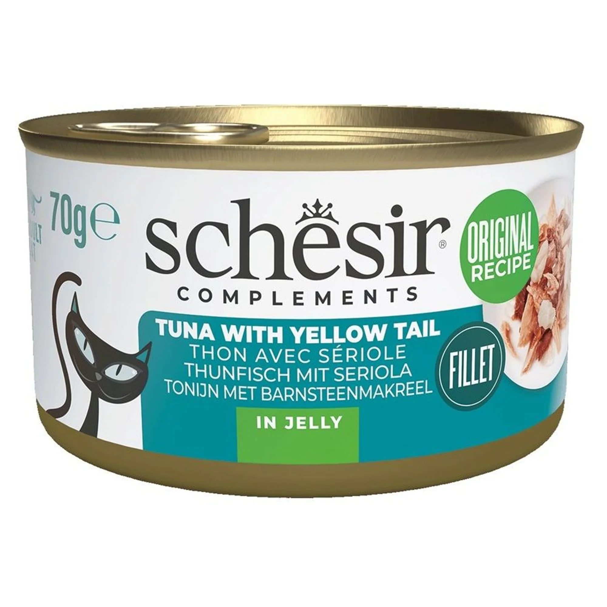 Schesir Schesir Tamamlayıcı Ton ve Sarı Kuyruk Balıklı Jöle İçinde Kedi Konservesi 70G