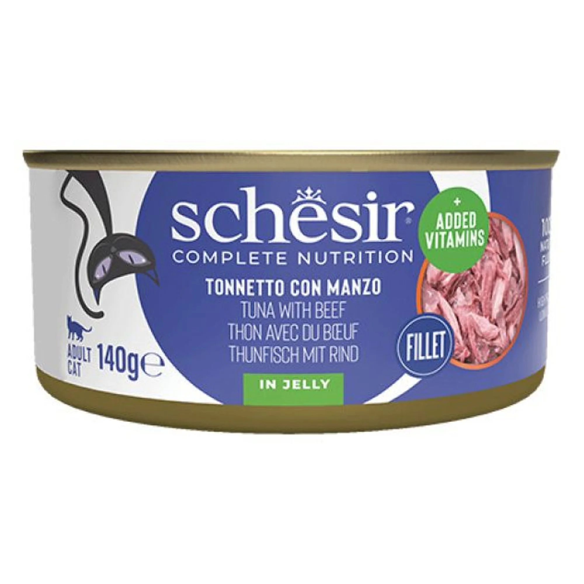 Schesir Schesir Tam ve Dengeli Ton Balığı ile Dana Etli Jöle İçinde Kedi Konservesi 140G