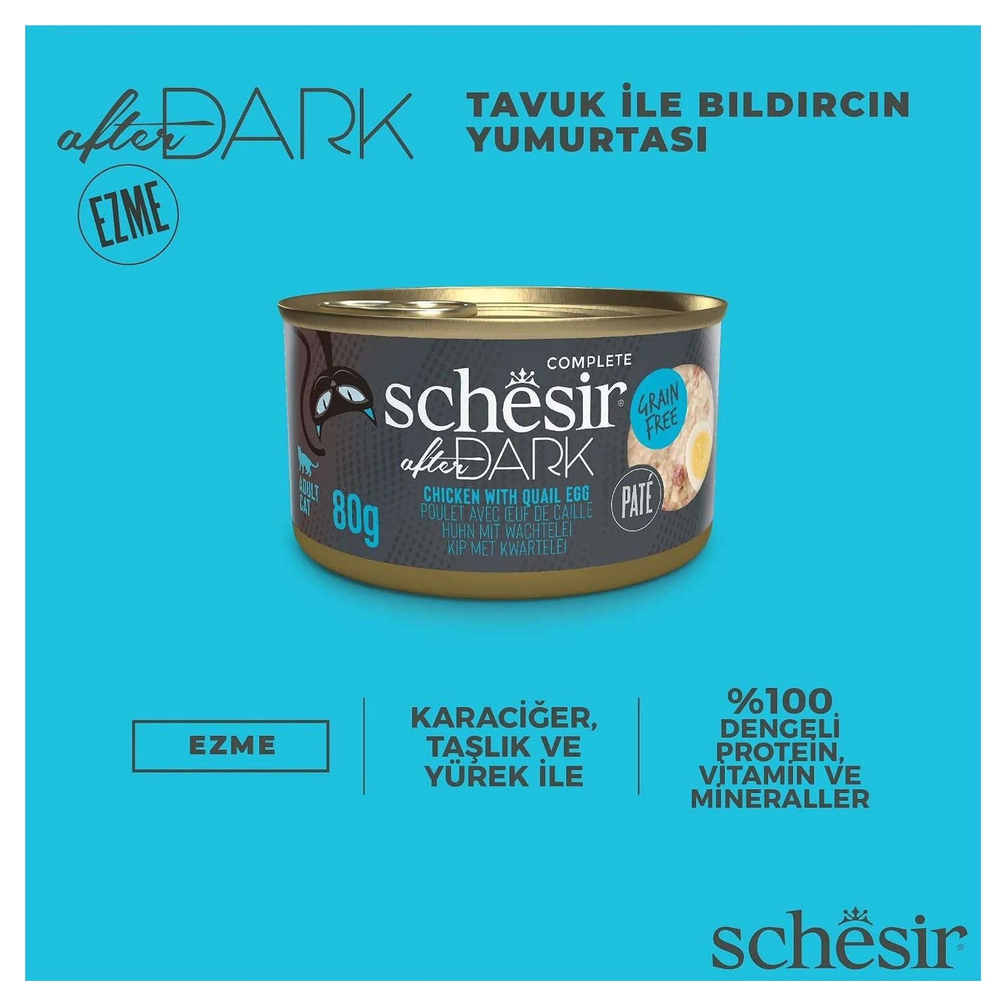 Schesir After Dark Pate Tavuklu ve Bıldırcın Yumurtalı Yetişkin Konserve Kedi Maması 80 G — Normal, 90 g — Görsel 3