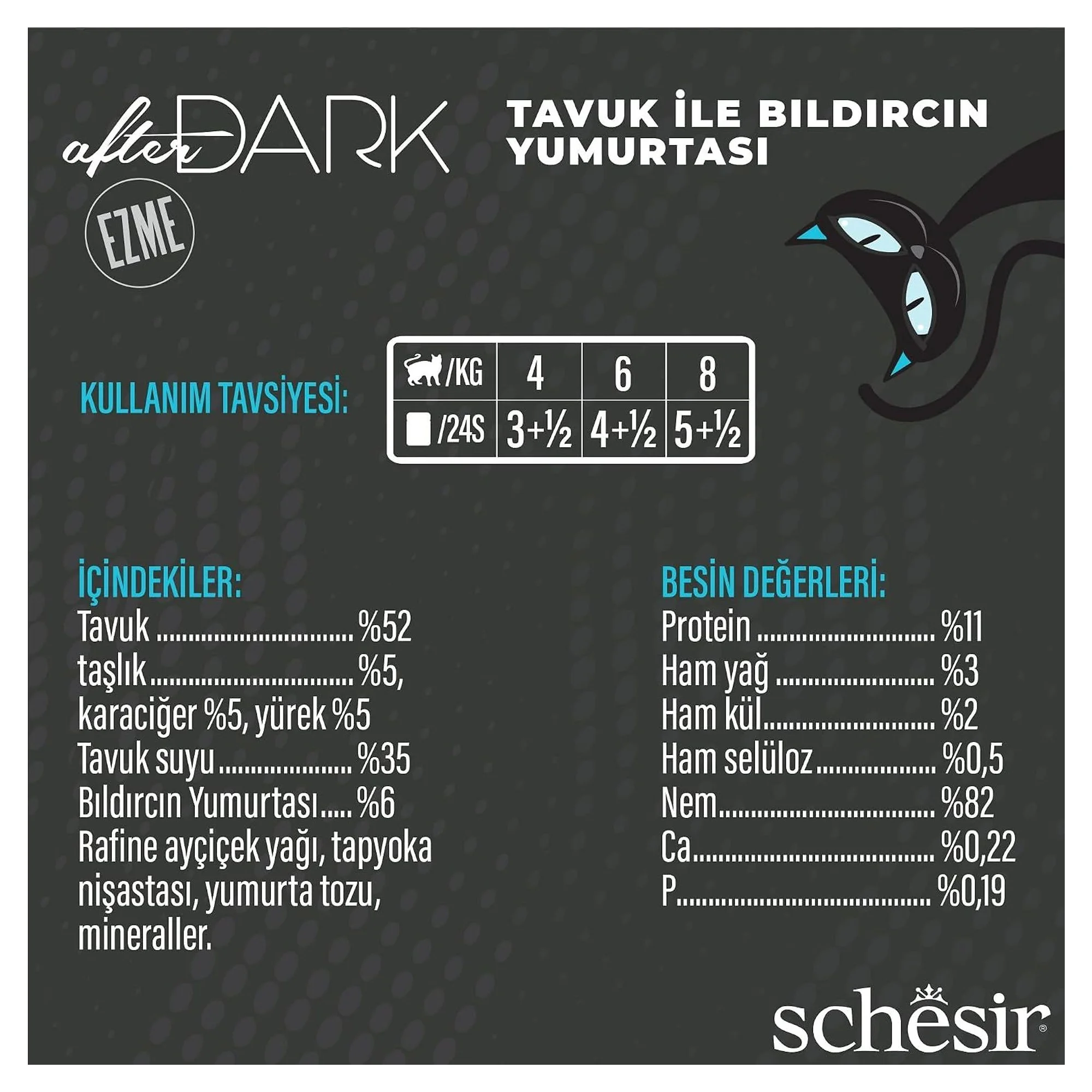 Schesir After Dark Pate Tavuklu ve Bıldırcın Yumurtalı Yetişkin Konserve Kedi Maması 80 G — Normal, 90 g — Görsel 4