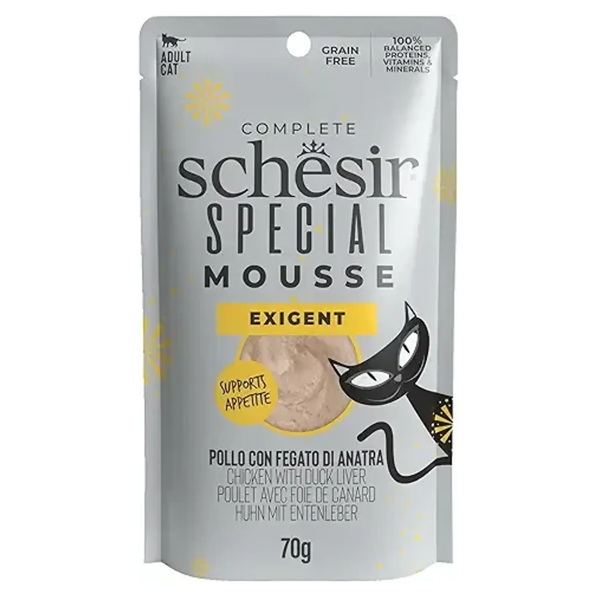 Schesir Schesir Exigent Tavuk ile Ördek Karaciğeri Tam ve Dengeli Yetişkin Kedi Maması Pouch 70G