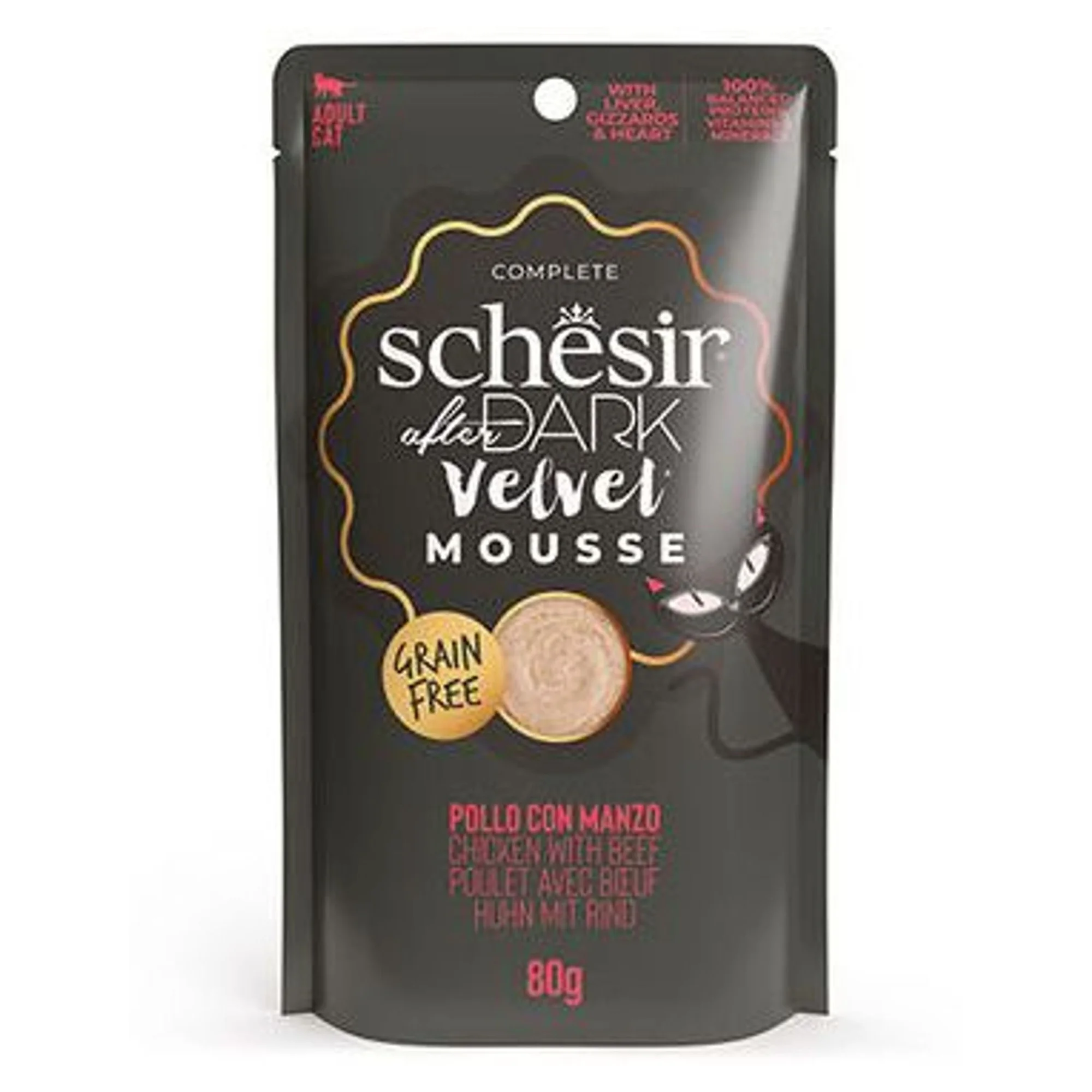 Schesir Schesir After Dark Velvet Mousse Tavuklu ve Sığır Etli Yetişkin Kedi Pouch Yaş Maması 80 G