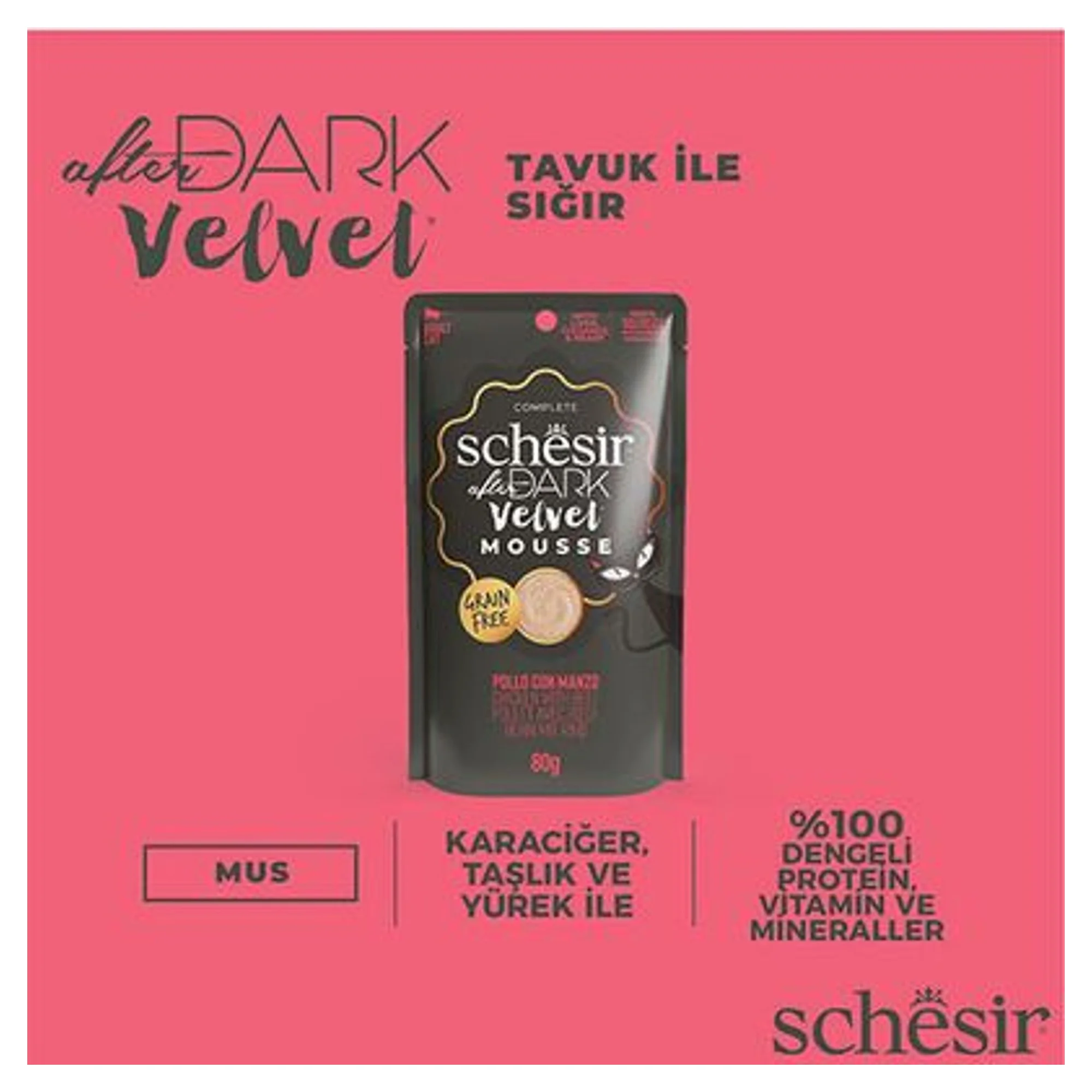 Schesir Schesir After Dark Velvet Mousse Tavuklu ve Sığır Etli Yetişkin Kedi Pouch Yaş Maması 80 G — Normal, 85 g — Görsel 5
