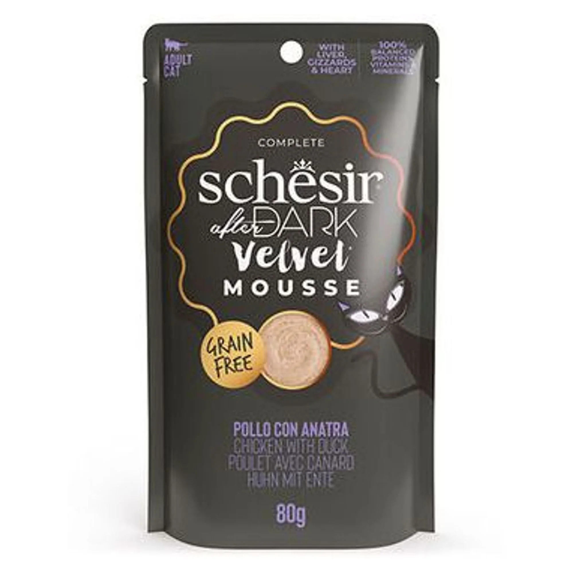 Schesir Schesir After Dark Velvet Mousse Tavuklu ve Ördekli Yetişkin Kedi Pouch Yaş Maması 80 G