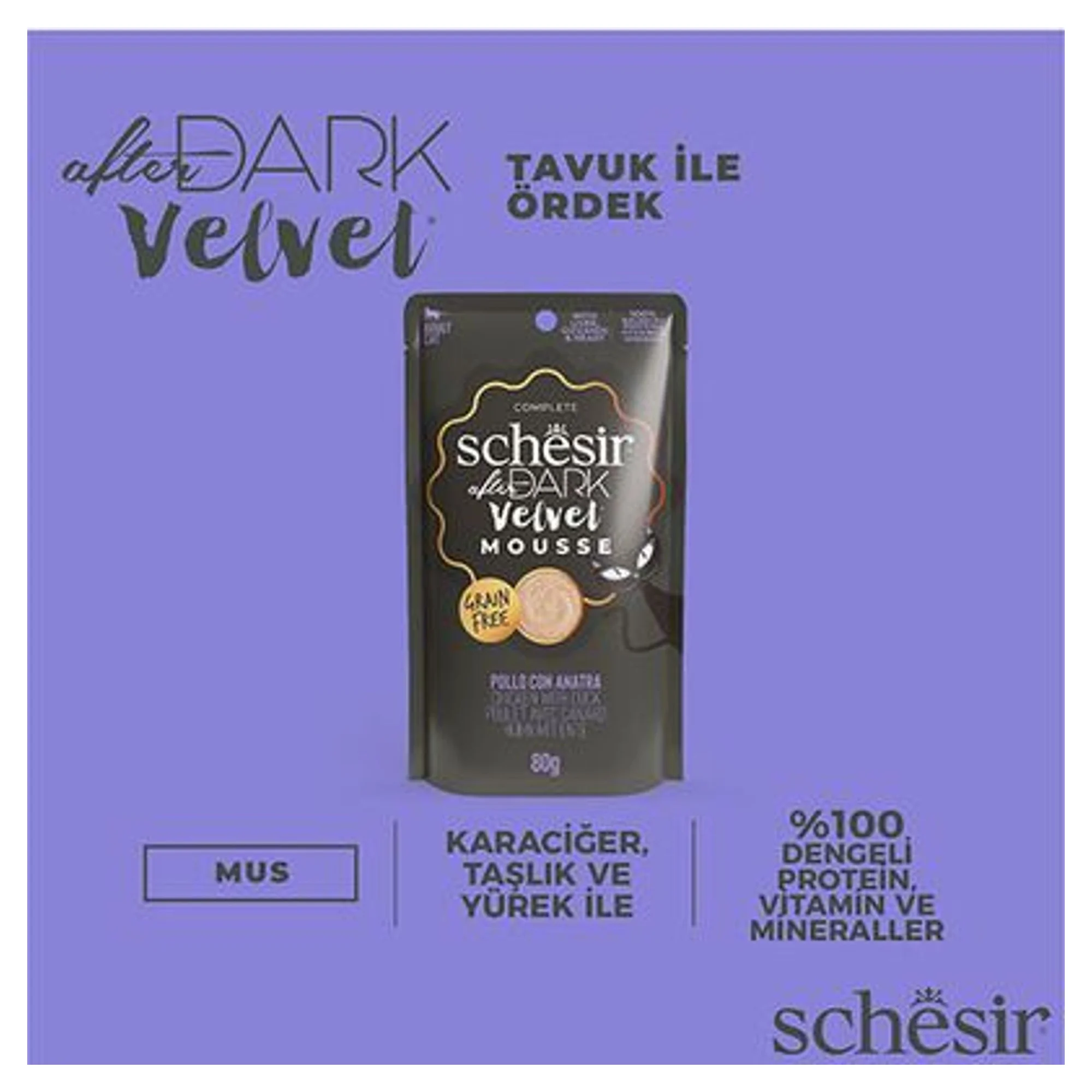 Schesir Schesir After Dark Velvet Mousse Tavuklu ve Ördekli Yetişkin Kedi Pouch Yaş Maması 80 G — Normal, 85 g — Görsel 5