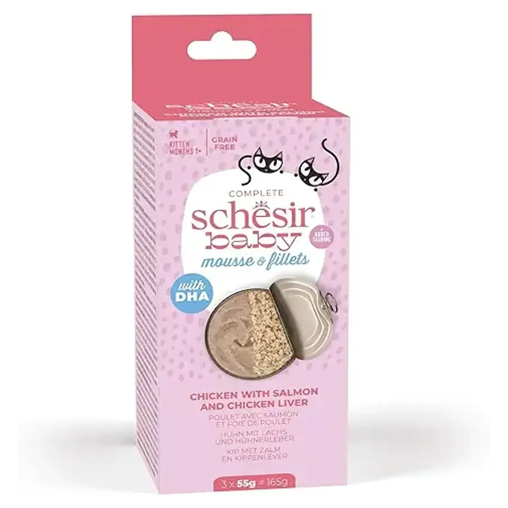 Schesir Schesir Baby Tavuk ile Somon Mus ve Fileto Konserve 20x3x55G