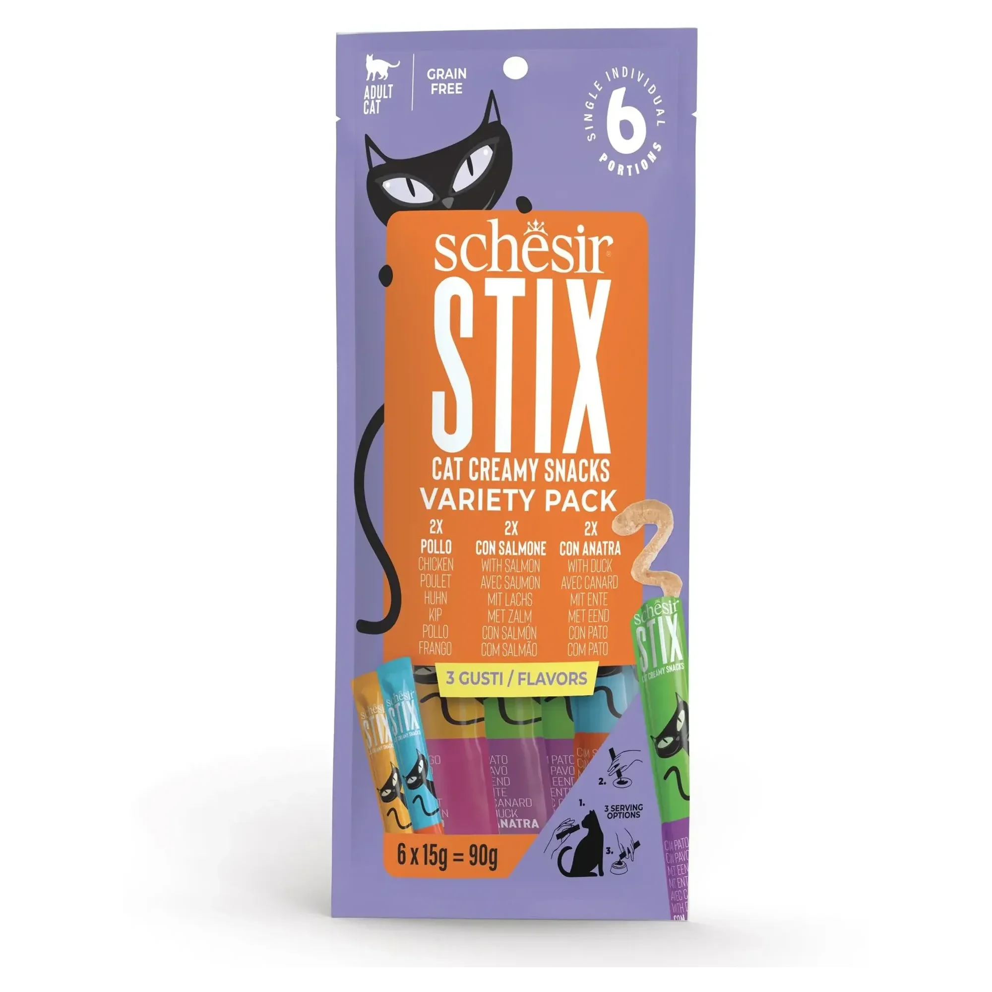 Schesir Schesir Stix Tavuklu & Somonlu & Ördekli Mix Krem Ödül Maması 12x6x15G