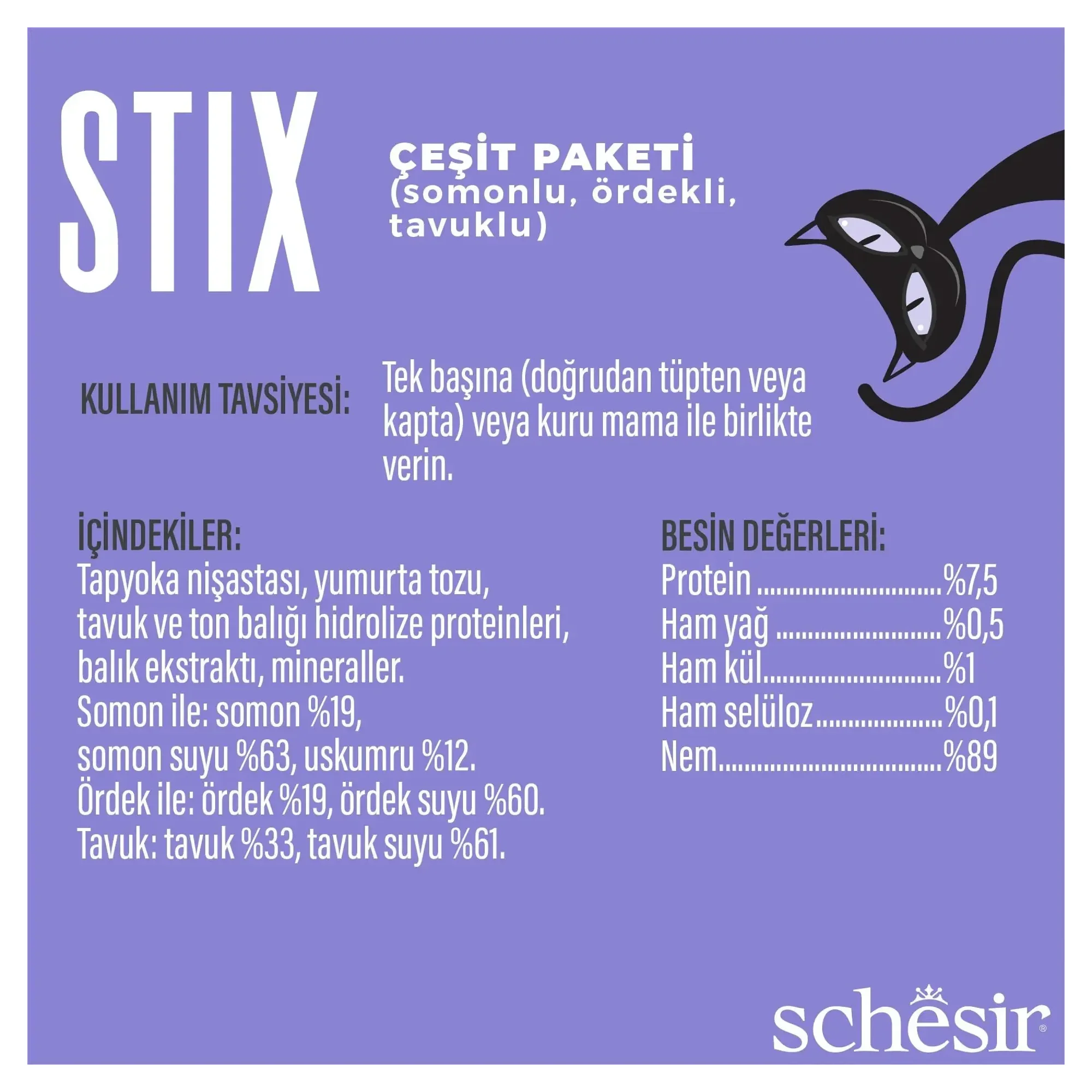 Schesir Schesir Stix Tavuklu & Somonlu & Ördekli Mix Krem Ödül Maması 12x6x15G — 100 g — Görsel 5