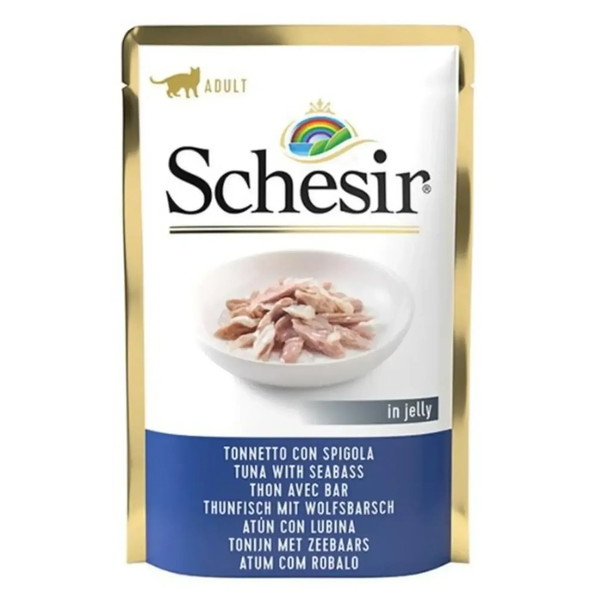 Schesir Schesir Jelly Ton Balıklı ve Levrekli Jöle İçinde Yetişkin Kedi Pouch 85G