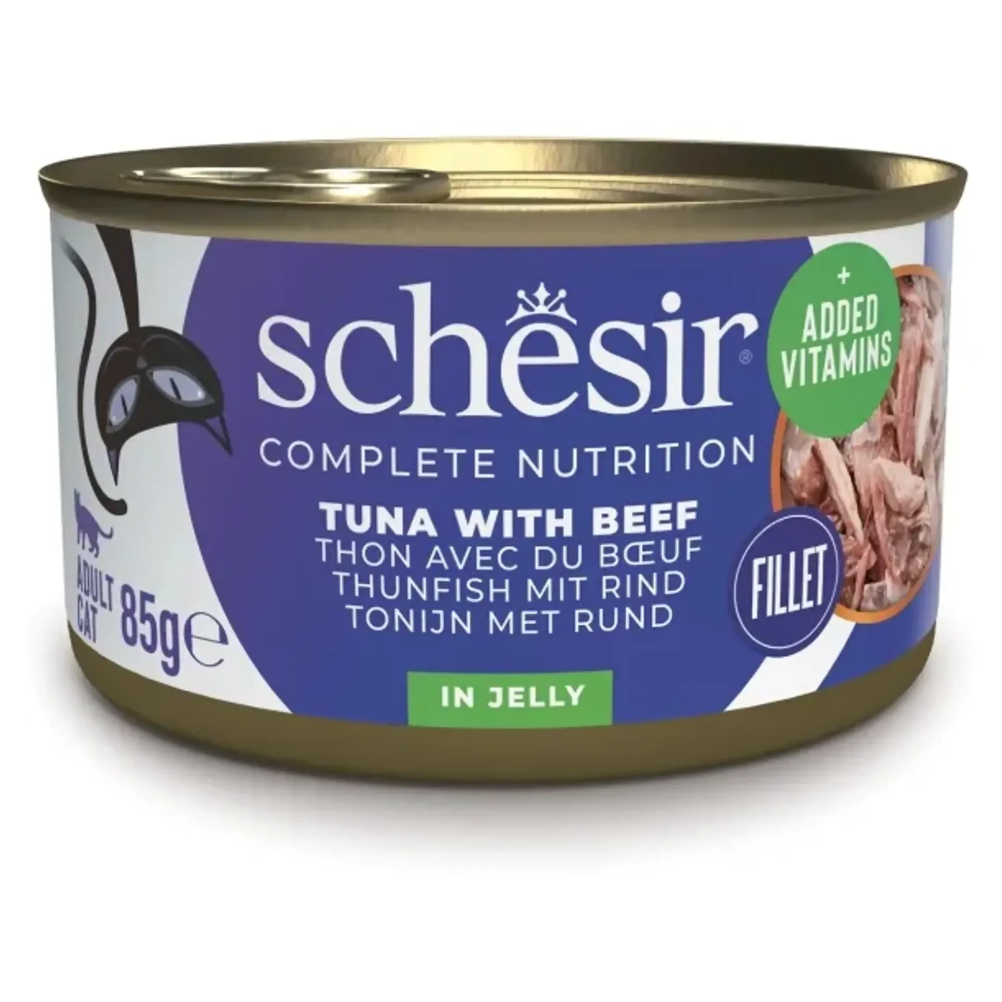 Schesir Schesir Jelly Ton Balığı ve Sığır Eti Jöle İçinde Yetişkin Kedi Konservesi 85G