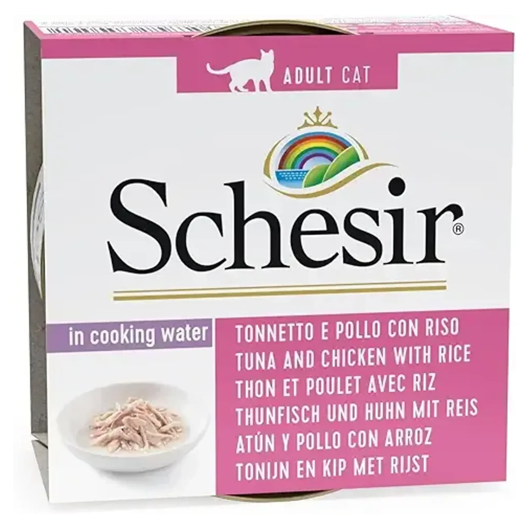Schesir Schesir Tavuk Filetolu ve Pirinçli Pişirme Suyunda Yetişkin Kedi Konservesi 85G