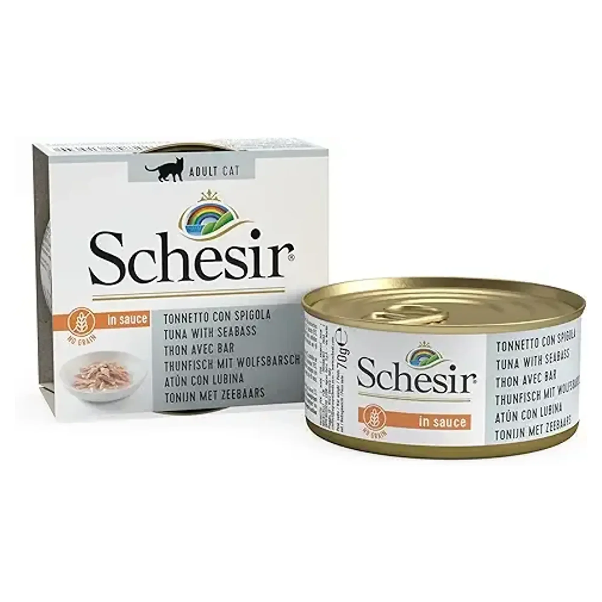 Schesir Schesir Broth Ton Balıklı ve Levrekli Et Suyunda Yetişkin Kedi Konservesi 70G
