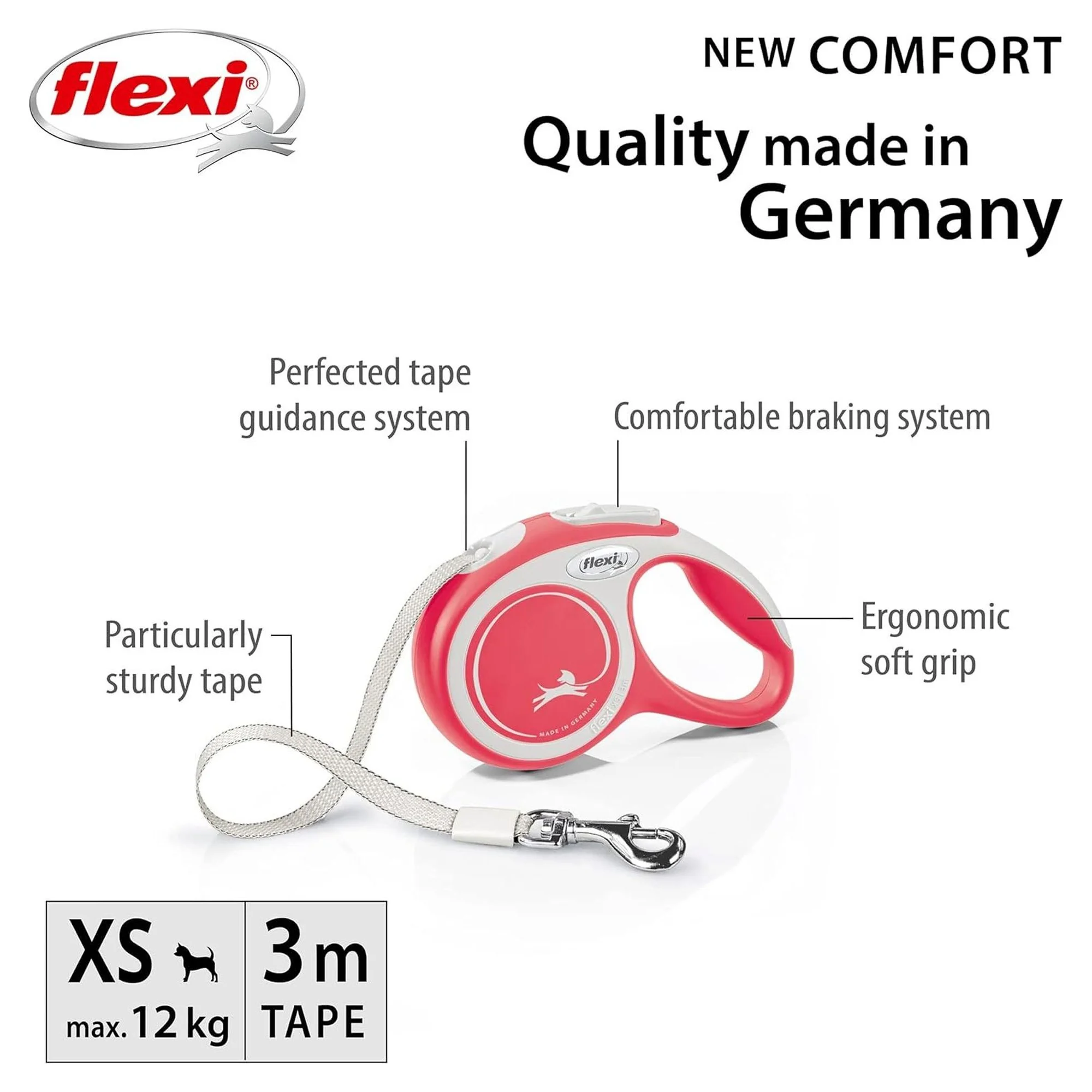 Flexi New Comfort Kırmızı XS Beden Köpek Şerit Tasma 3 M — Boyun Tasması, 330 g — Görsel 2