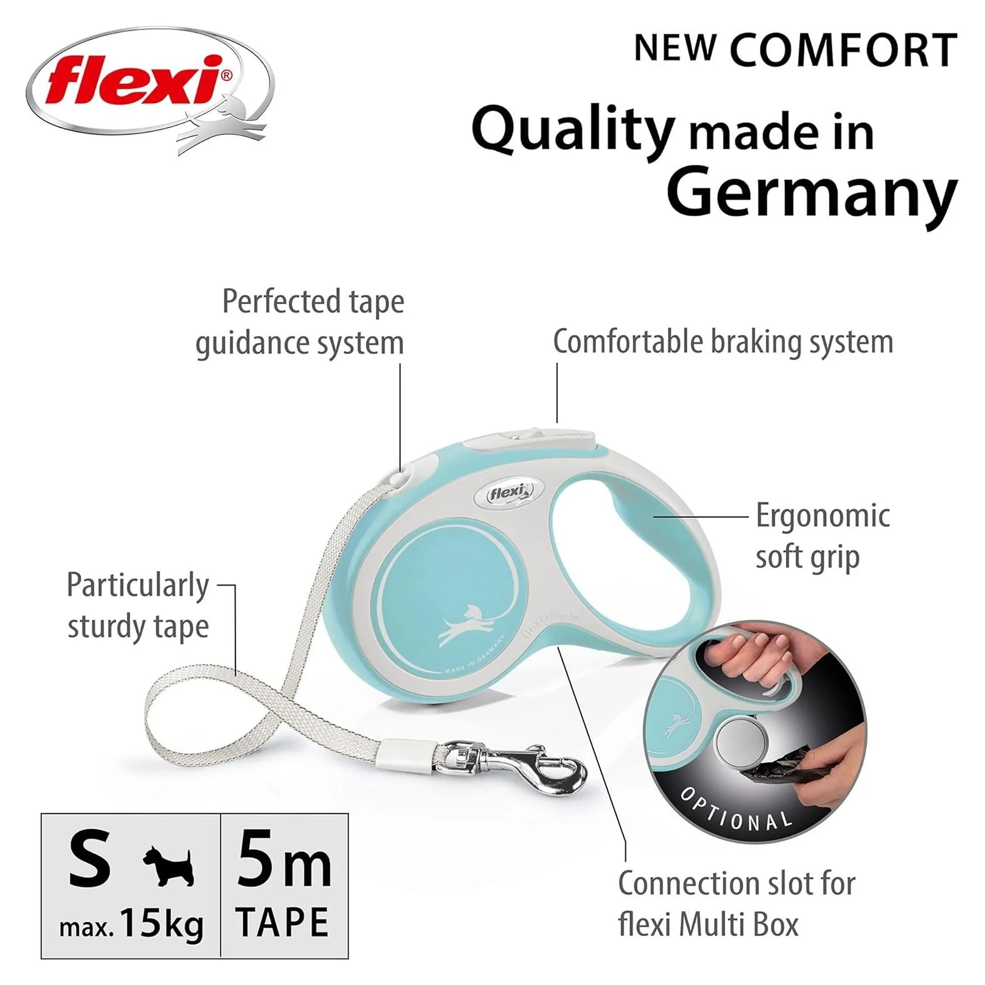Flexi New Comfort Açık Mavi S Beden Şerit Köpek Tasması 5 M — Boyun Tasması, 330 g — Görsel 2