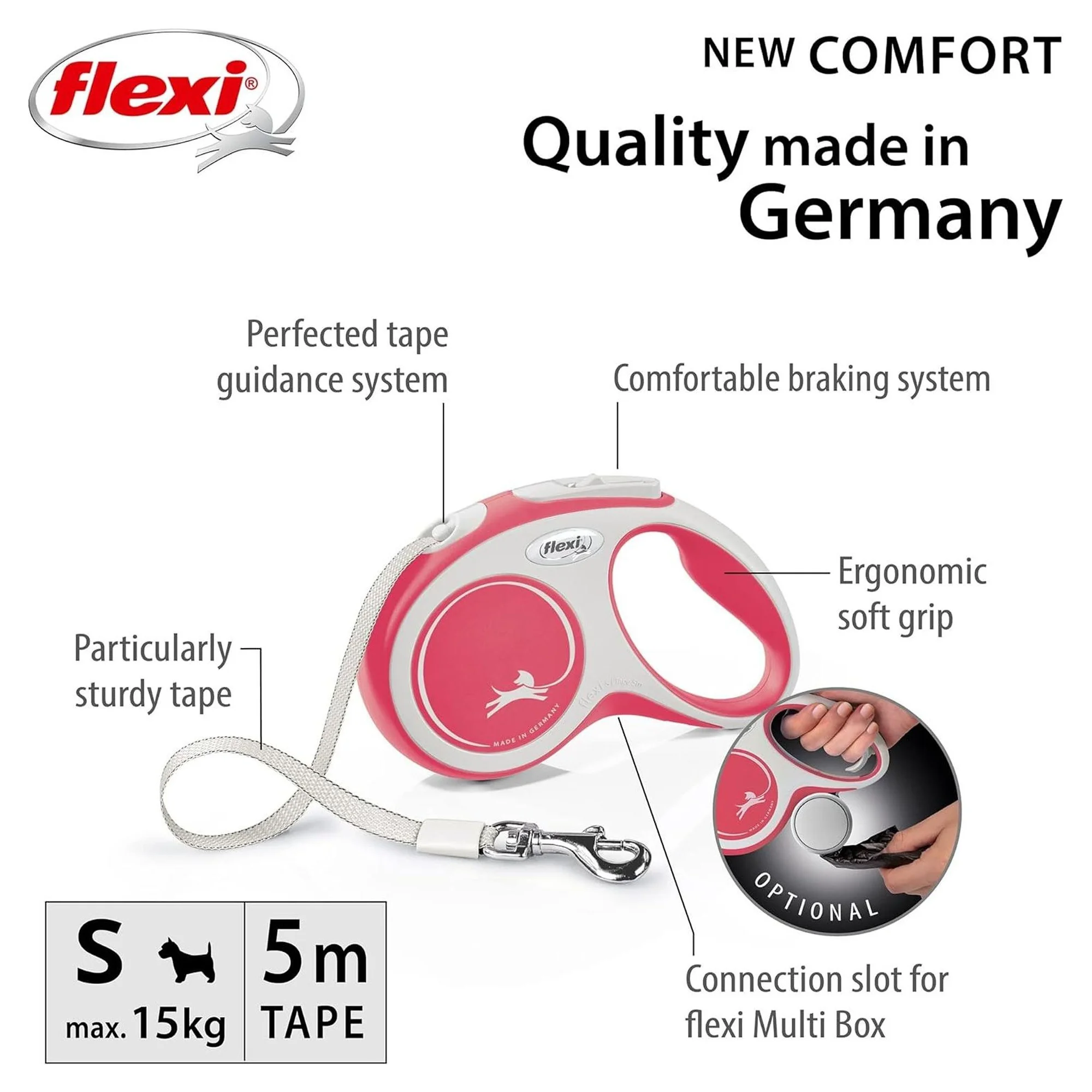 Flexi New Comfort Kırmızı S Beden Şerit Köpek Tasması 5 M — Boyun Tasması, 430 g — Görsel 2