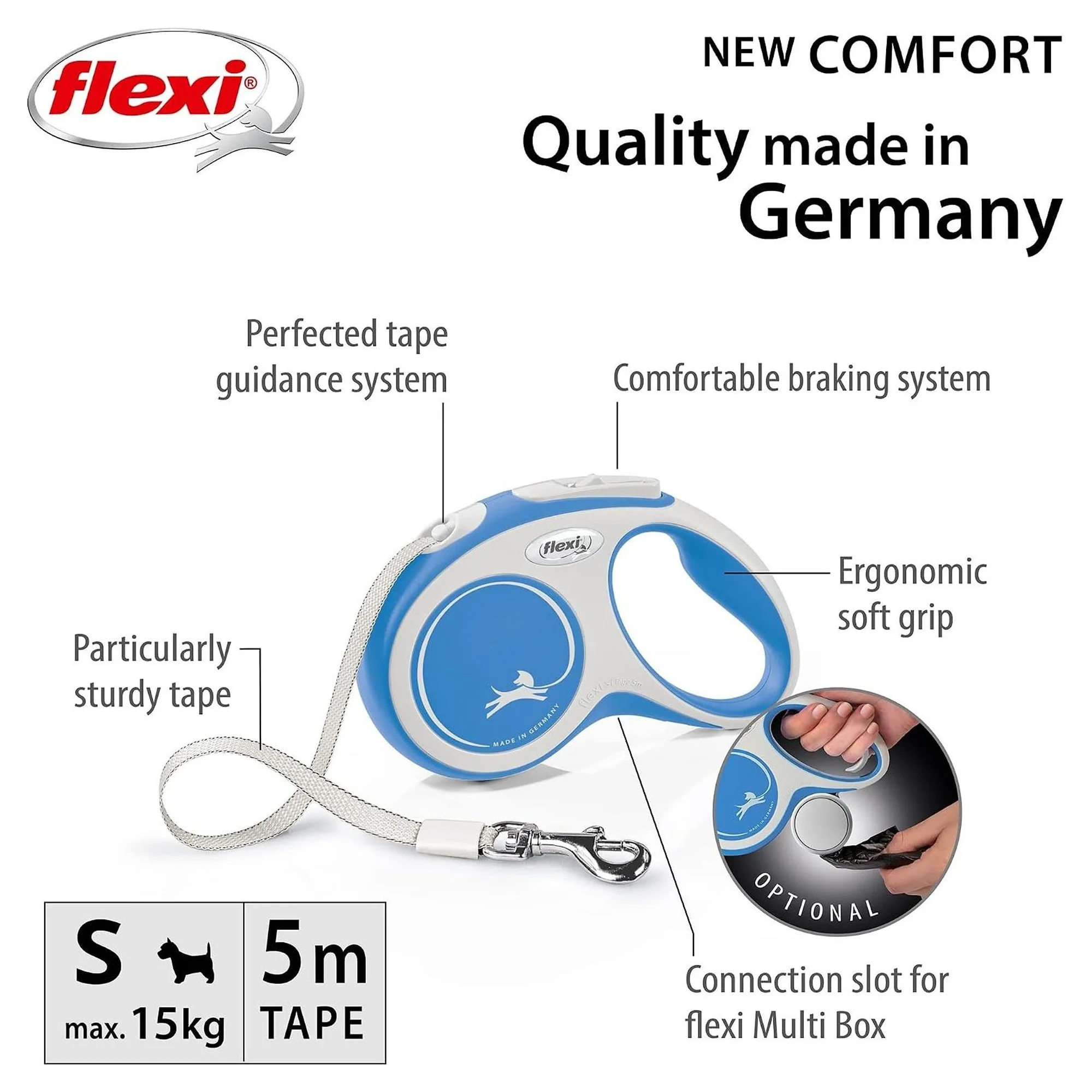 Flexi New Comfort Mavi S Beden Şerit Köpek Gezdirme Kayışı 5 M — Gezdirme Kayışları, 265 g — Görsel 2