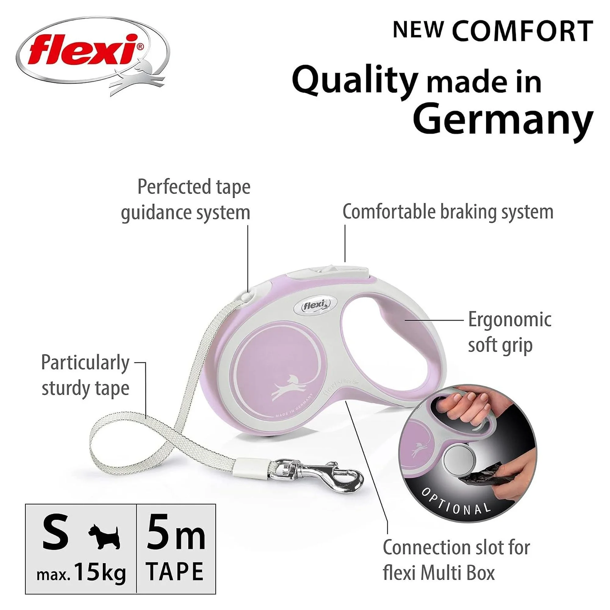 Flexi New Comfort Pembe S Beden Şerit Köpek Gezdirme Kayışı 5 M — Gezdirme Kayışları, 370 g — Görsel 2
