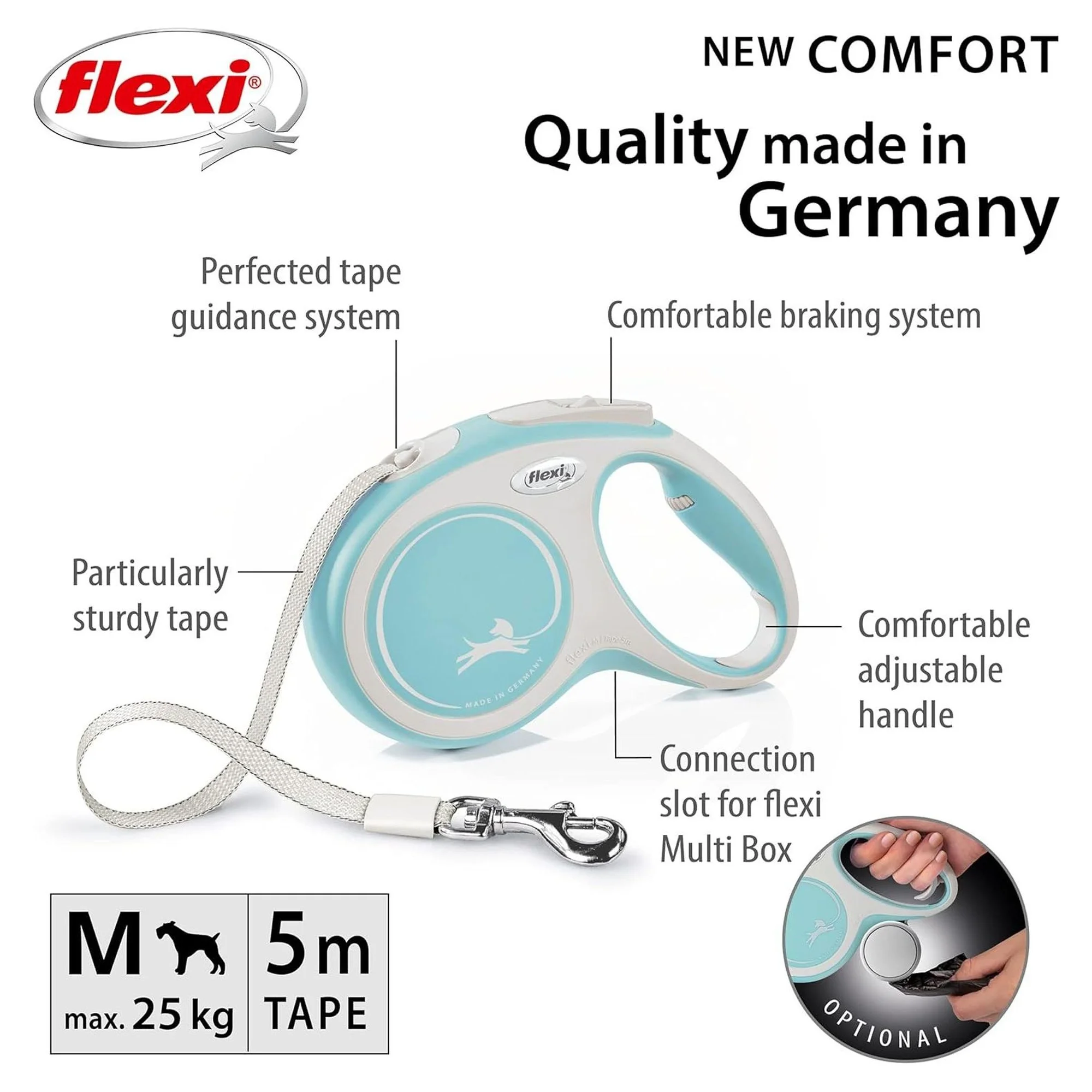 Flexi New Comfort M Beden Açık Mavi Şerit Köpek Gezdirme Tasması 5 M — Gezdirme Kayışları, 350 g — Görsel 2