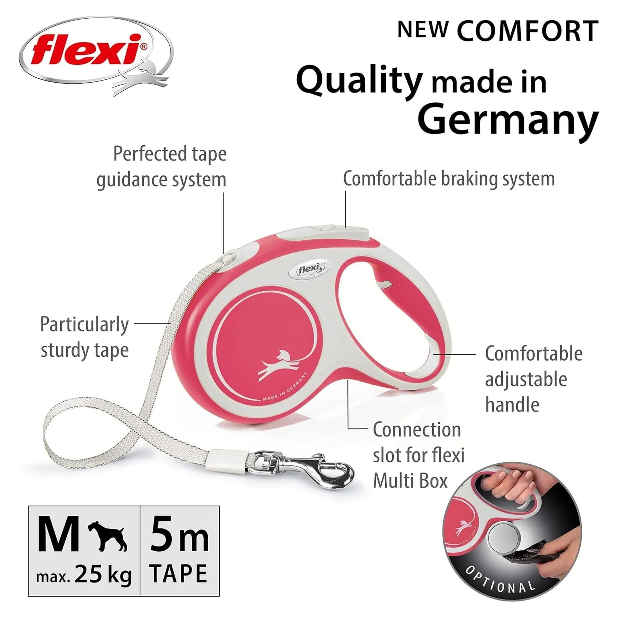 Flexi New Comfort Kırmızı M Beden Şerit Köpek Gezdirme Tasması 5 M — Gezdirme Kayışları, 350 g — Görsel 2