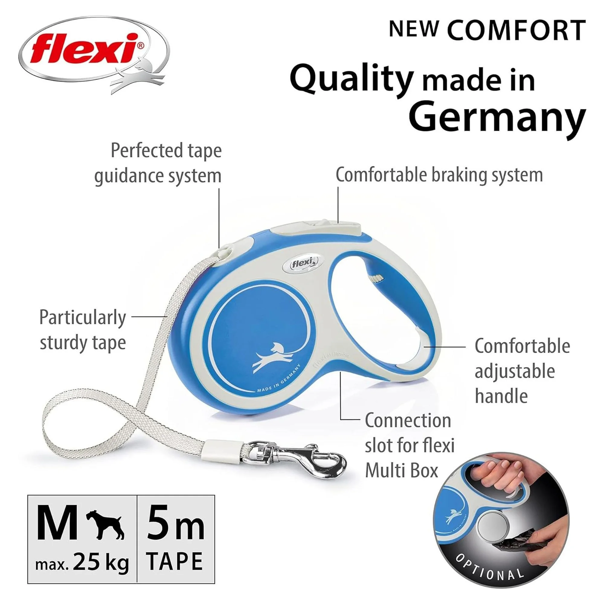 Flexi New Comfort M Beden Mavi Şerit Köpek Tasması 5 M — Boyun Tasması, 440 g — Görsel 2
