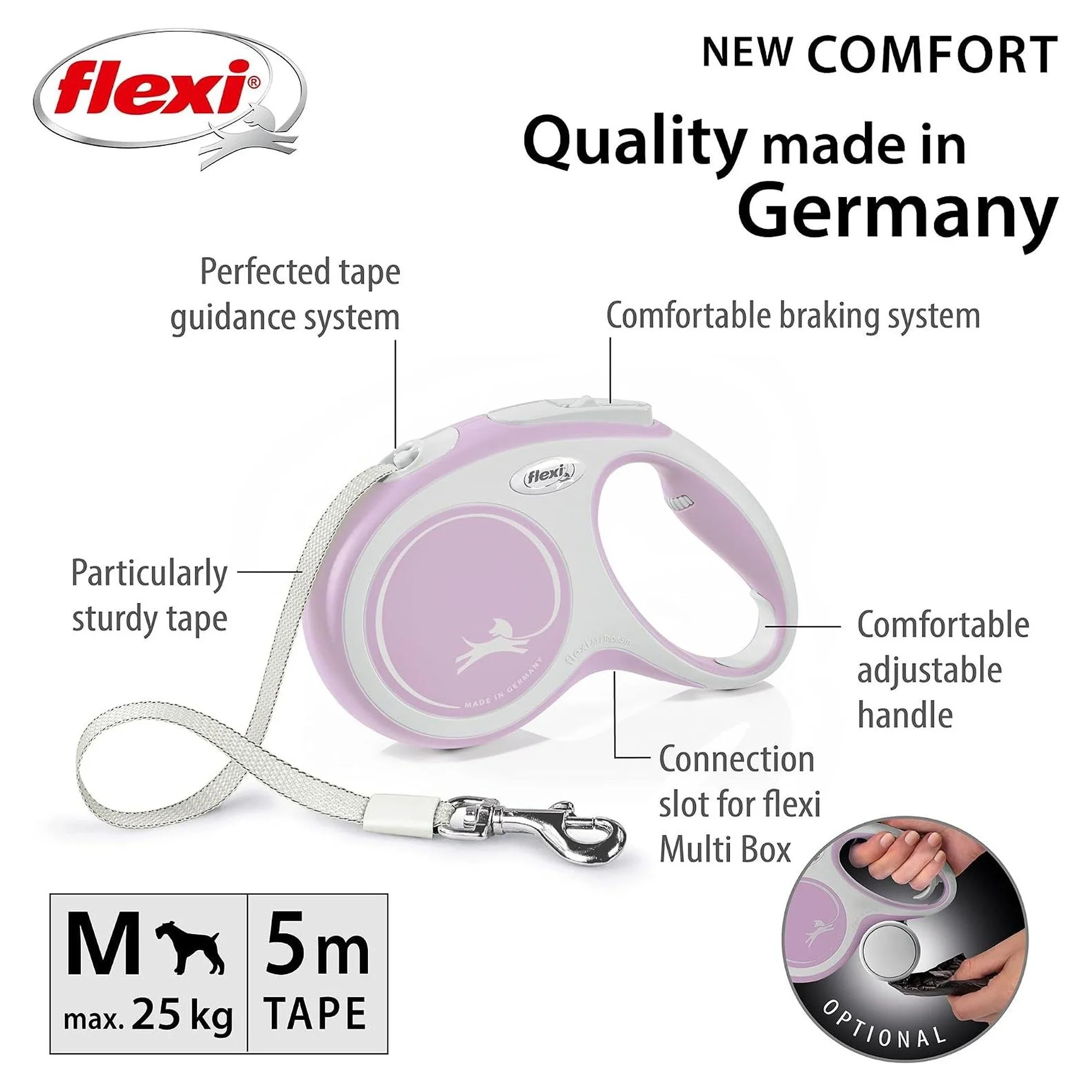 Flexi New Comfort Pembe M Beden Şerit Köpek Gezdirme Tasması 5 M — Gezdirme Kayışları, 350 g — Görsel 2