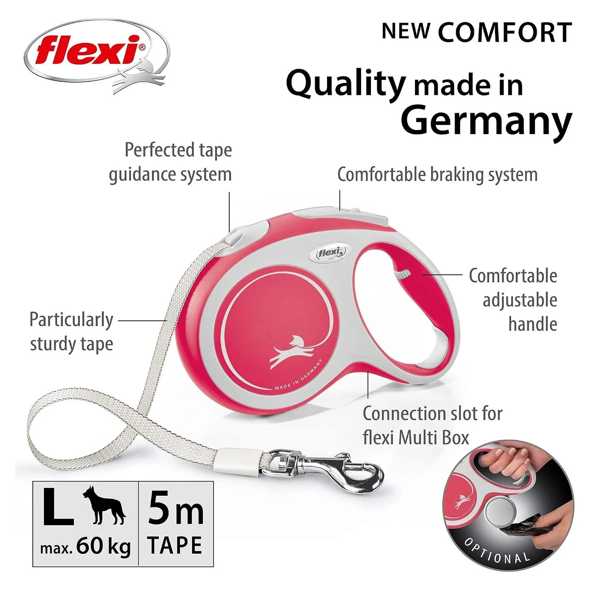 Flexi New Comfort L Beden Kırmızı Şerit Tasma 5 M — Boyun Tasması — Görsel 2