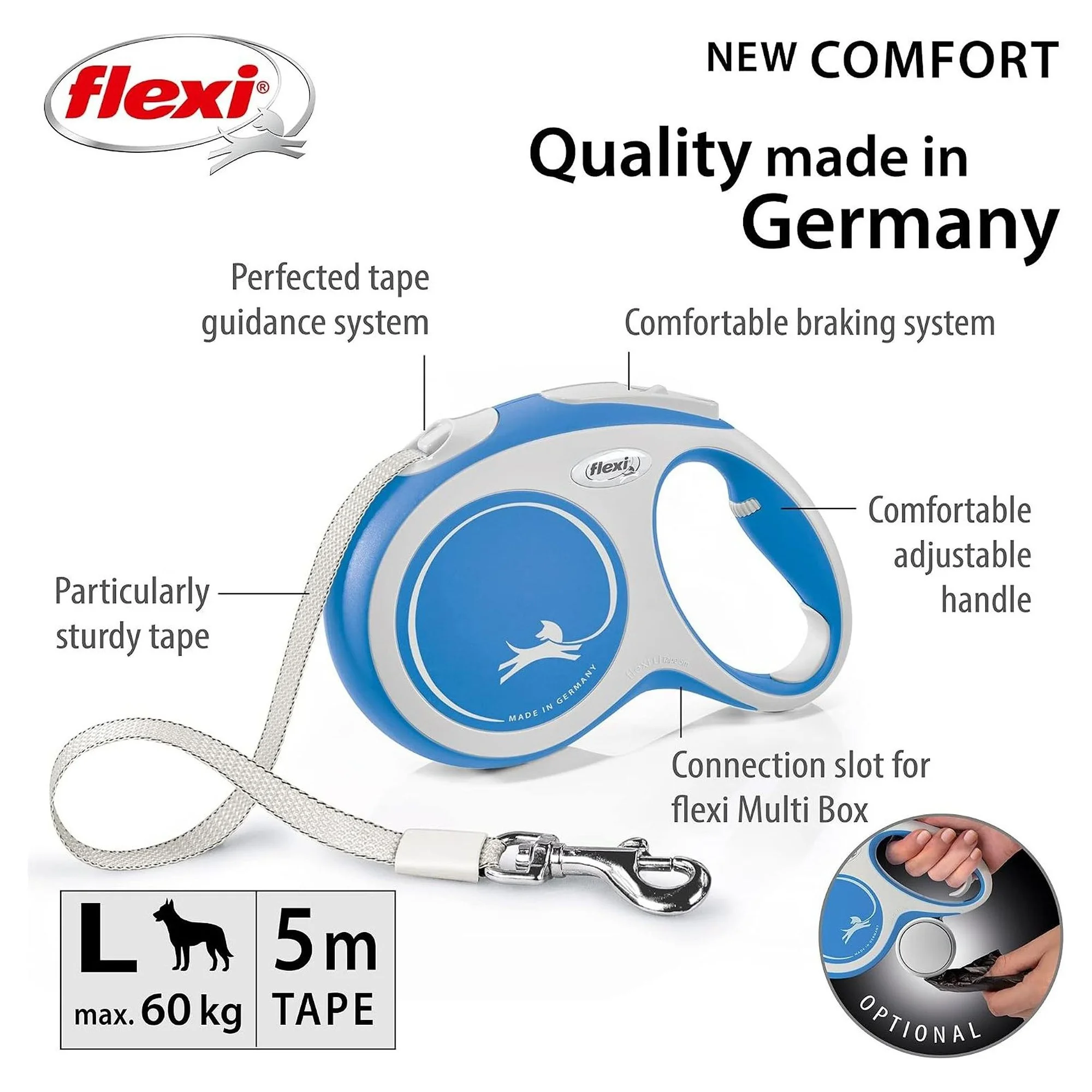 Flexi New Comfort Mavi L Beden Şerit Köpek Gezdirme Kayışı 5 M — Gezdirme Kayışları, 590 g — Görsel 2