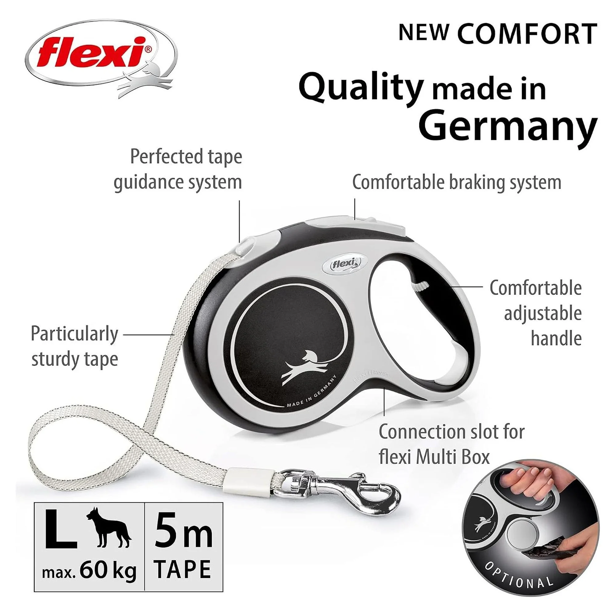 Flexi New Comfort Siyah L Beden Köpek Gezdirme Kayışı 5 M — Gezdirme Kayışları, 590 g — Görsel 2