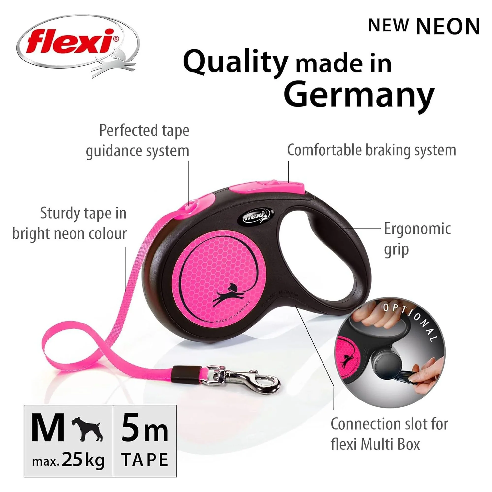 Flexi New Neon Pembe M Beden Şerit Köpek Tasması 5 M — Boyun Tasması, 200 g — Görsel 2