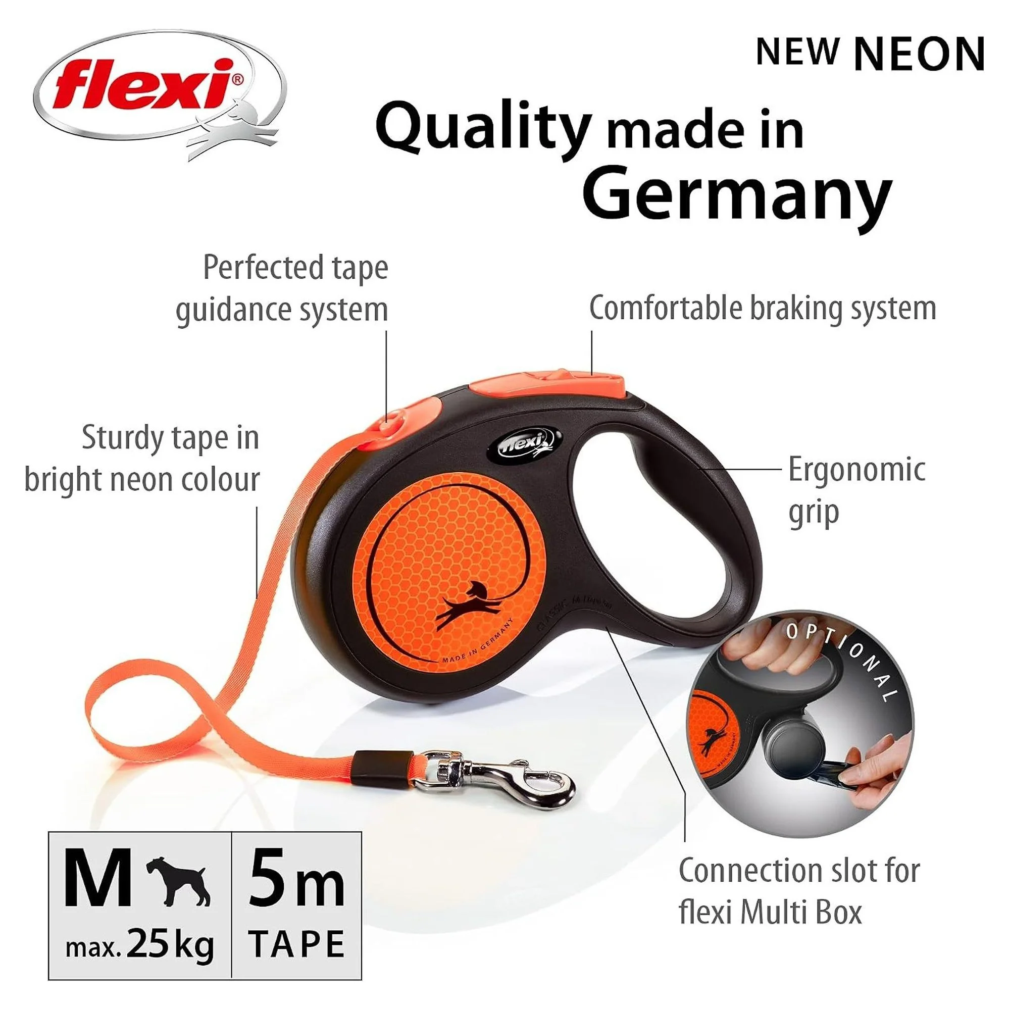 Flexi New Neon Turuncu M Beden Şerit Köpek Tasması 5 M — Boyun Tasması, 450 g — Görsel 2