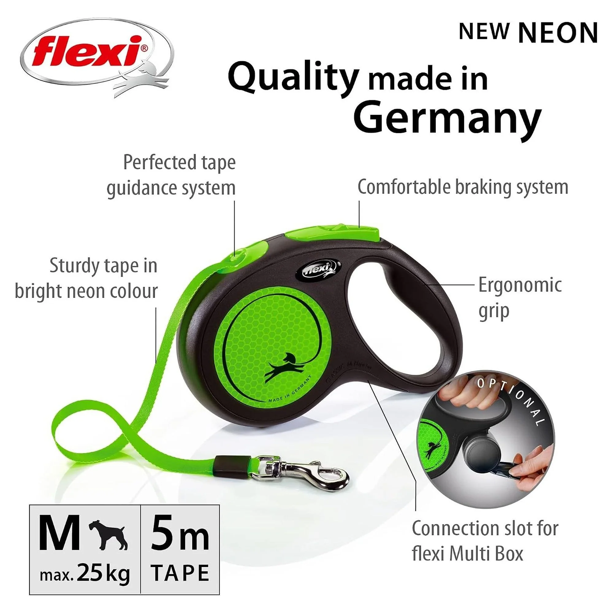 Flexi New Neon Yeşil M Beden Şerit Köpek Gezdirme Kayışı 5 M — Gezdirme Kayışları, 330 g — Görsel 2