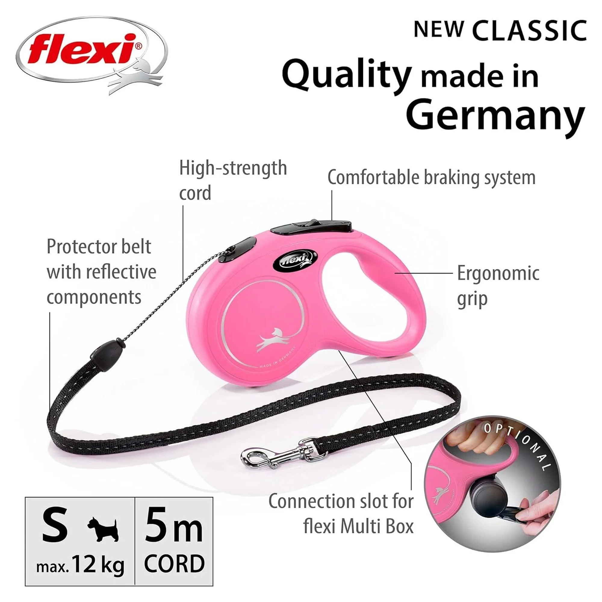Flexi New Classic Pembe S Beden İpli Köpek Tasması 5 M — Boyun Tasması, 440 g — Görsel 2
