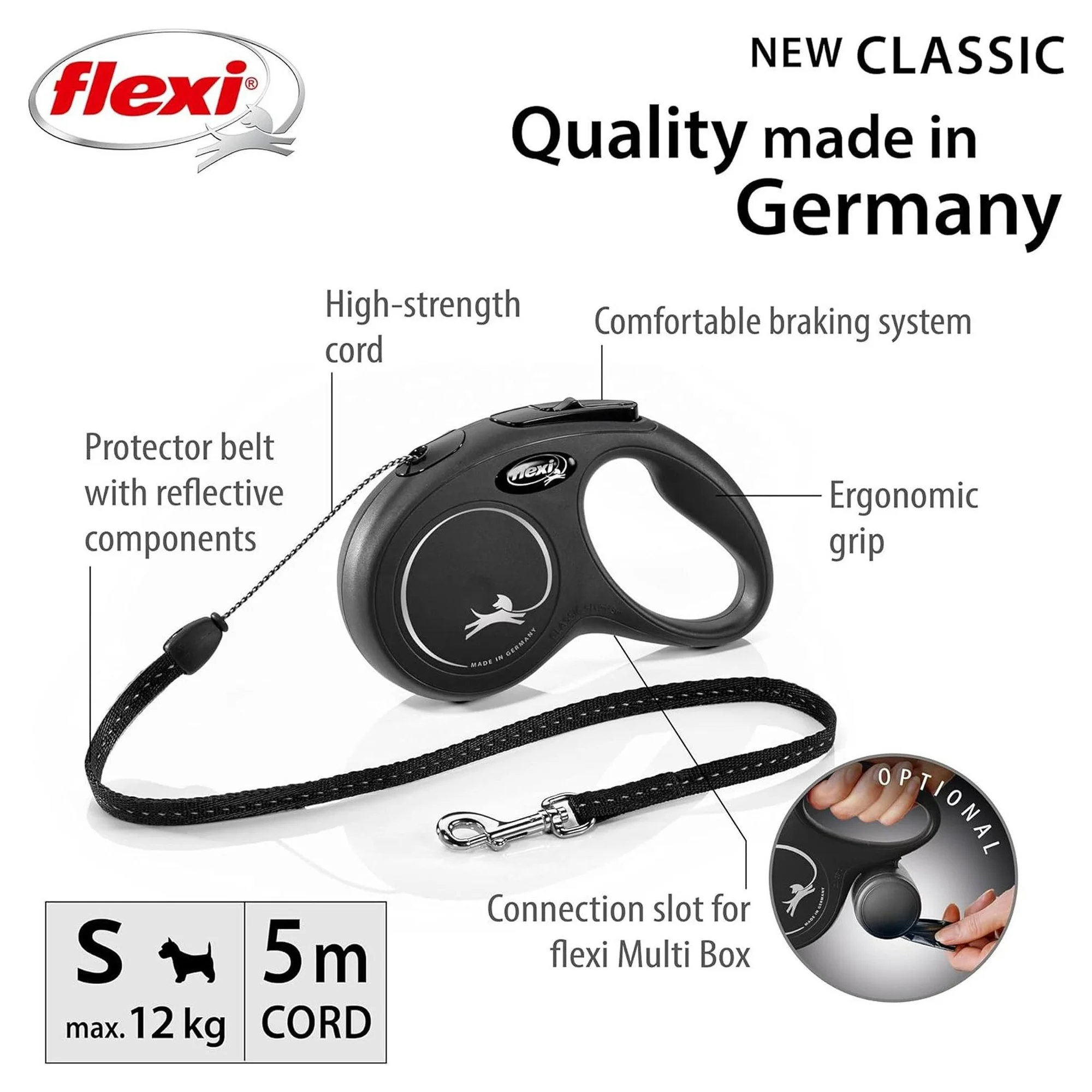 Flexi New Classic S Beden Siyah İpli Köpek Boyun Tasması 5 M — 330 g — Görsel 2