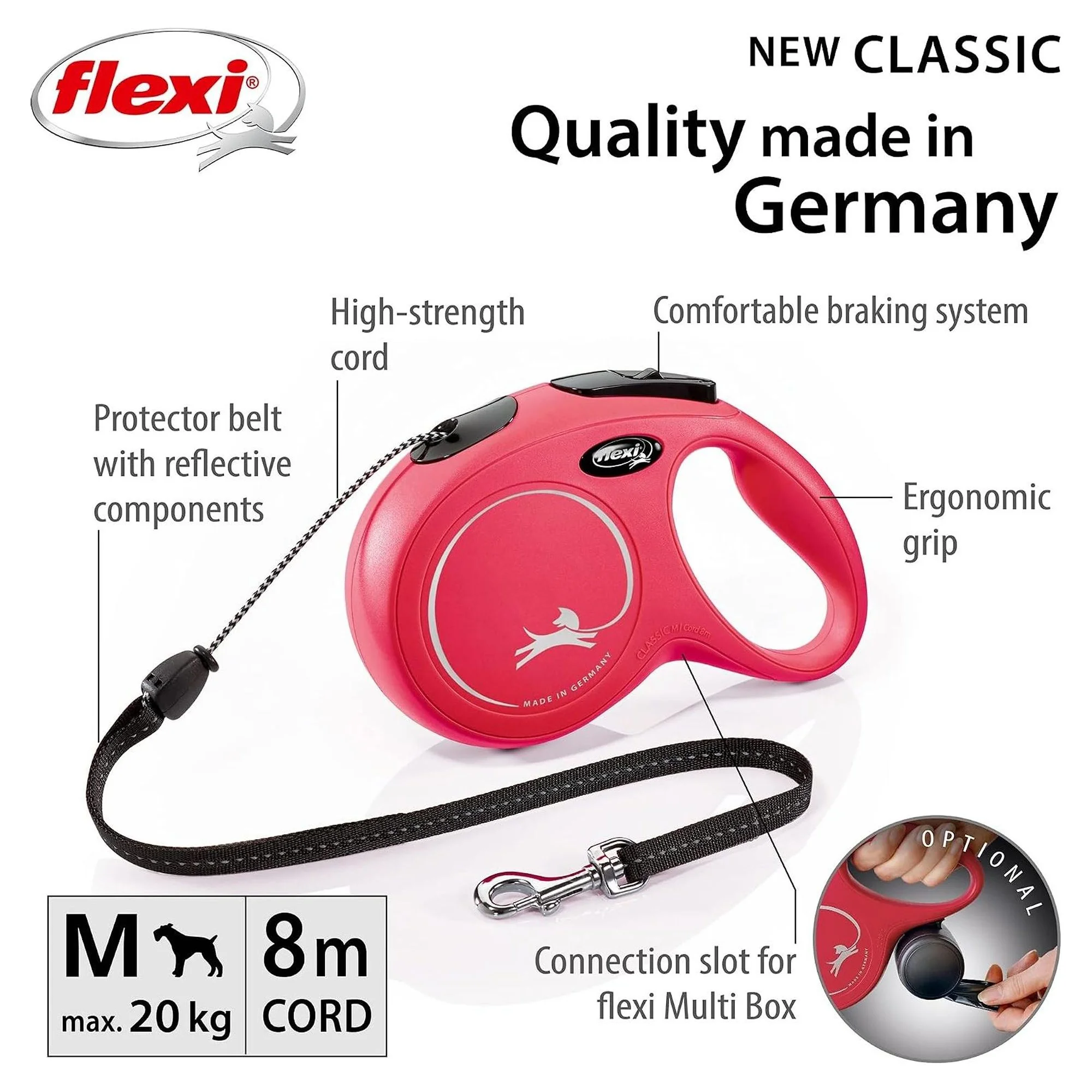 Flexi New Classic M Beden Kırmızı İpli Köpek Tasması 8 MT — Boyun Tasması, 220 g — Görsel 2