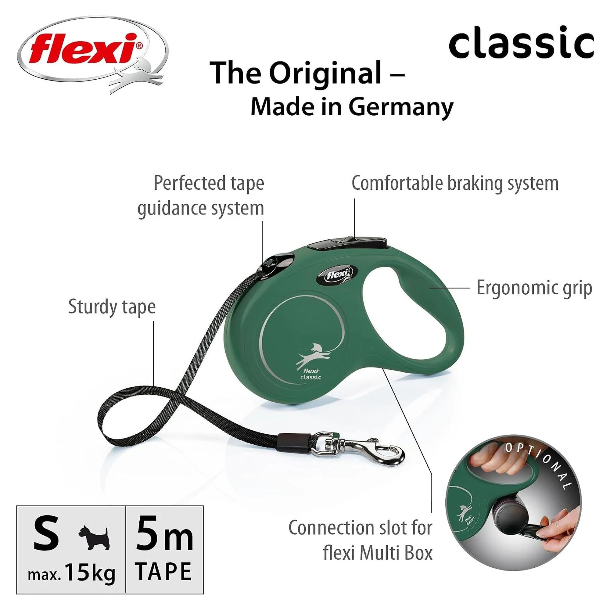 Flexi New Classic Yeşil S Beden Köpek Gezdirme Kayışı 5 M — Gezdirme Kayışları, 250 g — Görsel 2